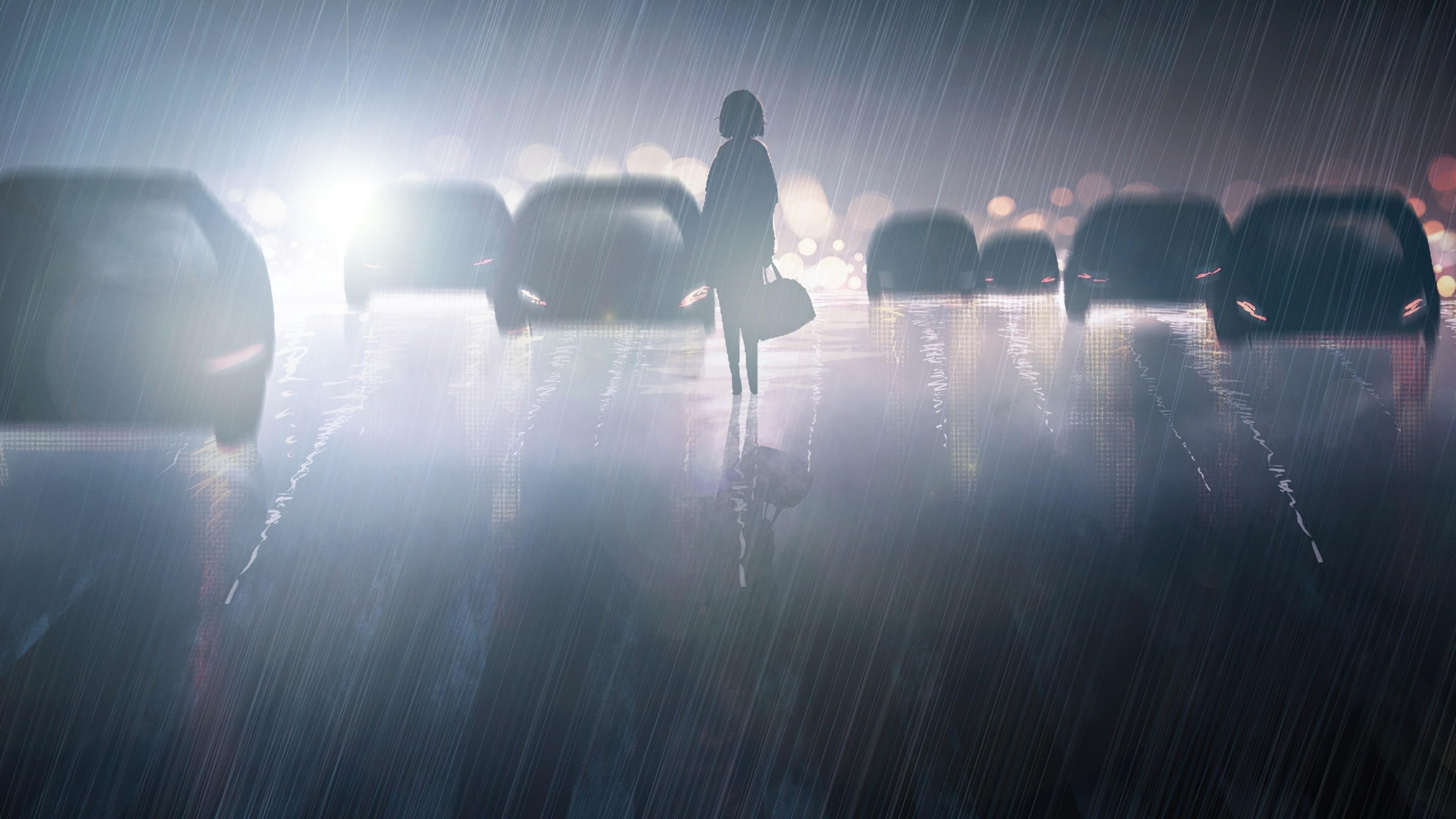 3840x2160 Download 3840x2160 Anime Girl, Raining, Mood, Street, Darkness, Sadness Wallpaper for UHD TV