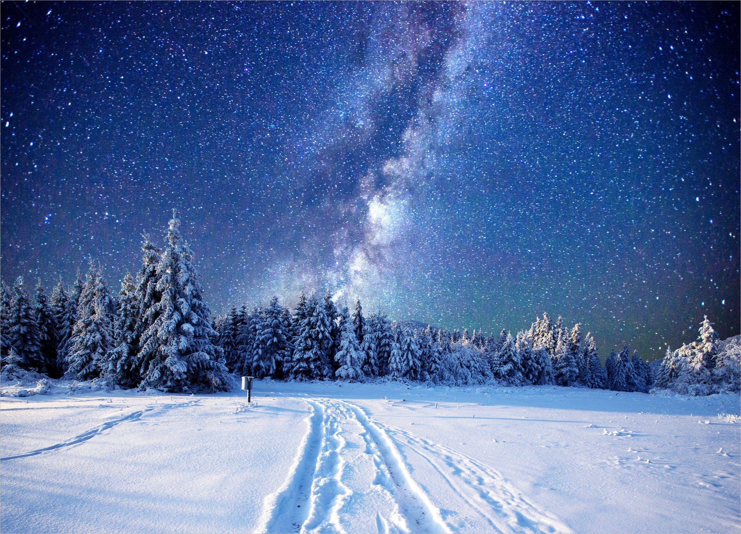 2560x1844 Snow Alaxy Wallpaper 4k. Night landscape, Winter sky, Snow night