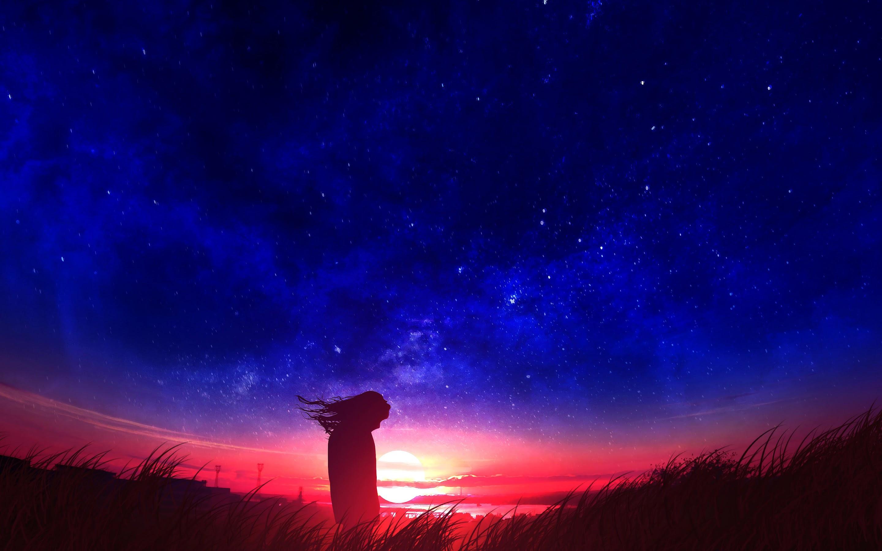 2880x1800 Night Sky Anime Wallpaper 4k Phone