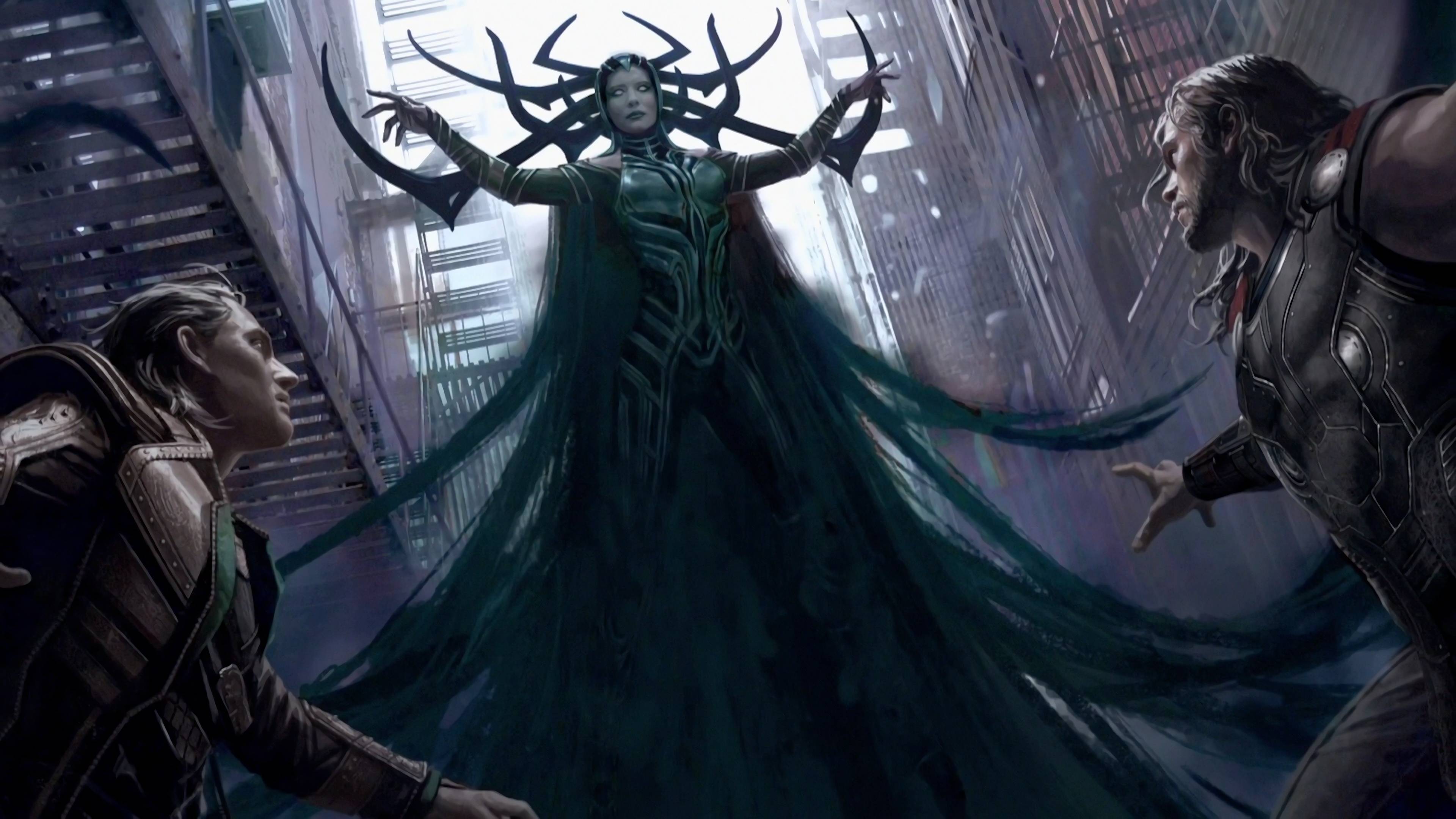 3840x2160 Hela Vs Thor And Loki Thor Ragnarok FREE HD WALLPAPERS