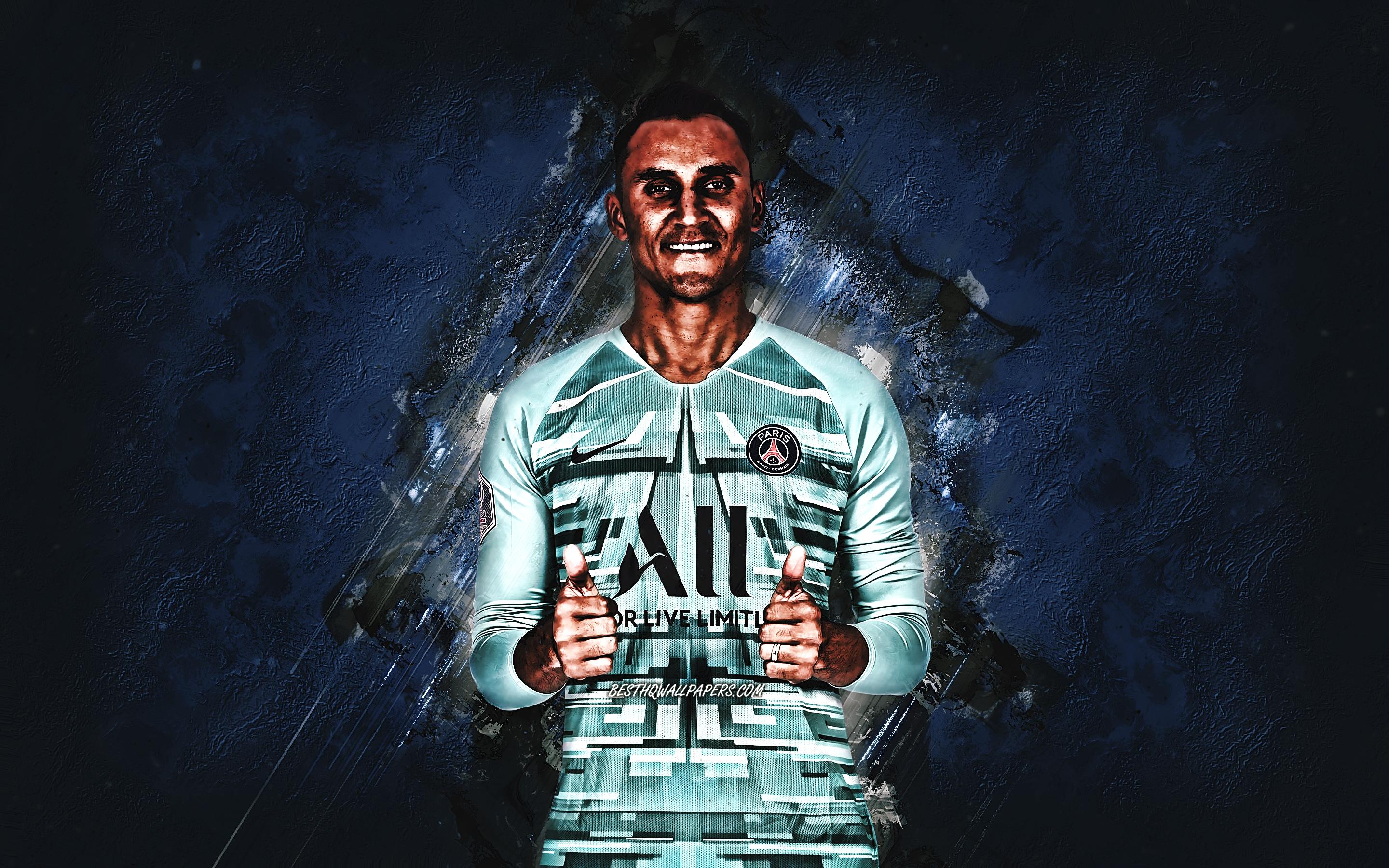 2880x1800 Download Wallpaper Keylor Navas, PSG, Costa Rican Footballer, Paris Saint Germain, Goalkeeper, Portrait, Blue Stone Background, Ligue France, Football For Desktop With Resolution 2880x1800. High Quality HD Picture Wallpaper