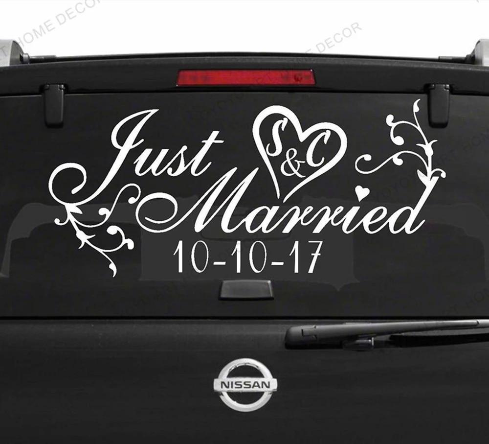 1000x907 Self adhesive Wallpaper Murals Just Married Sign Car Window Decal Removable Wedding Decoration Custom Vinyl Stickers Q24. Wall Stickers