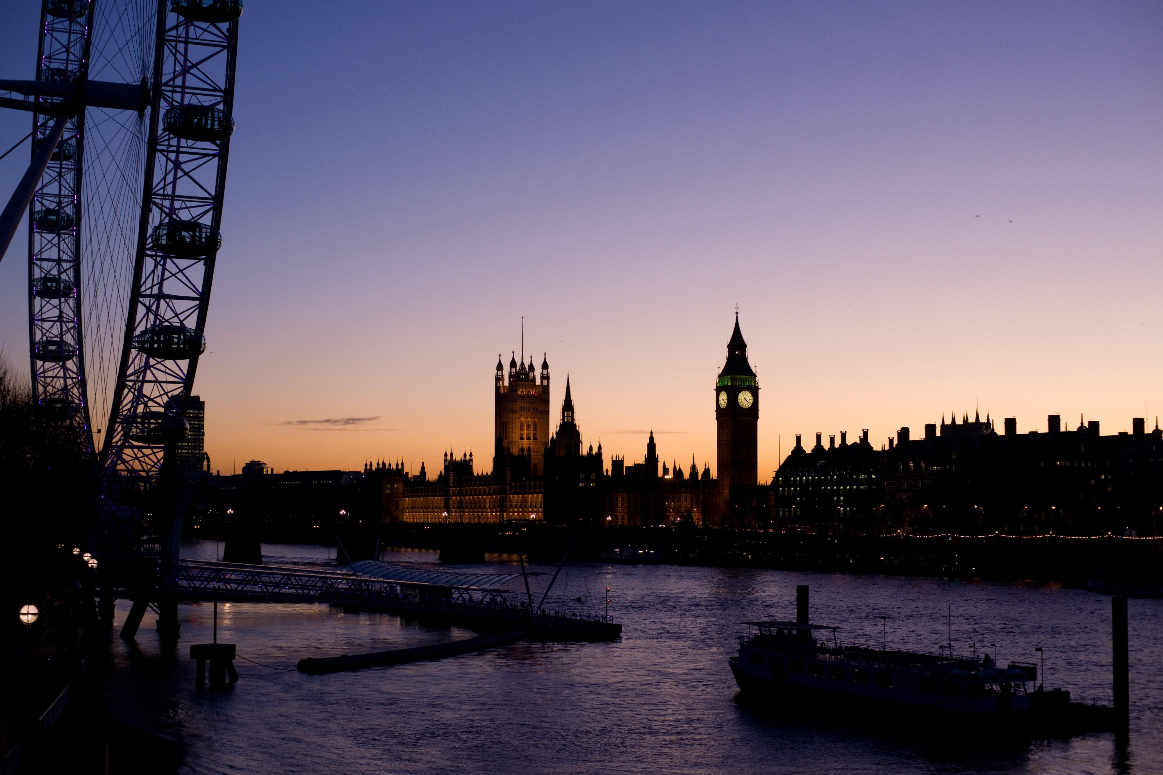 4000x2667 Wallpaper London Eye, london, england, river, Thames, bridge, city, Big Ben, Palace of Westminster, night, dark desktop wallpaper World