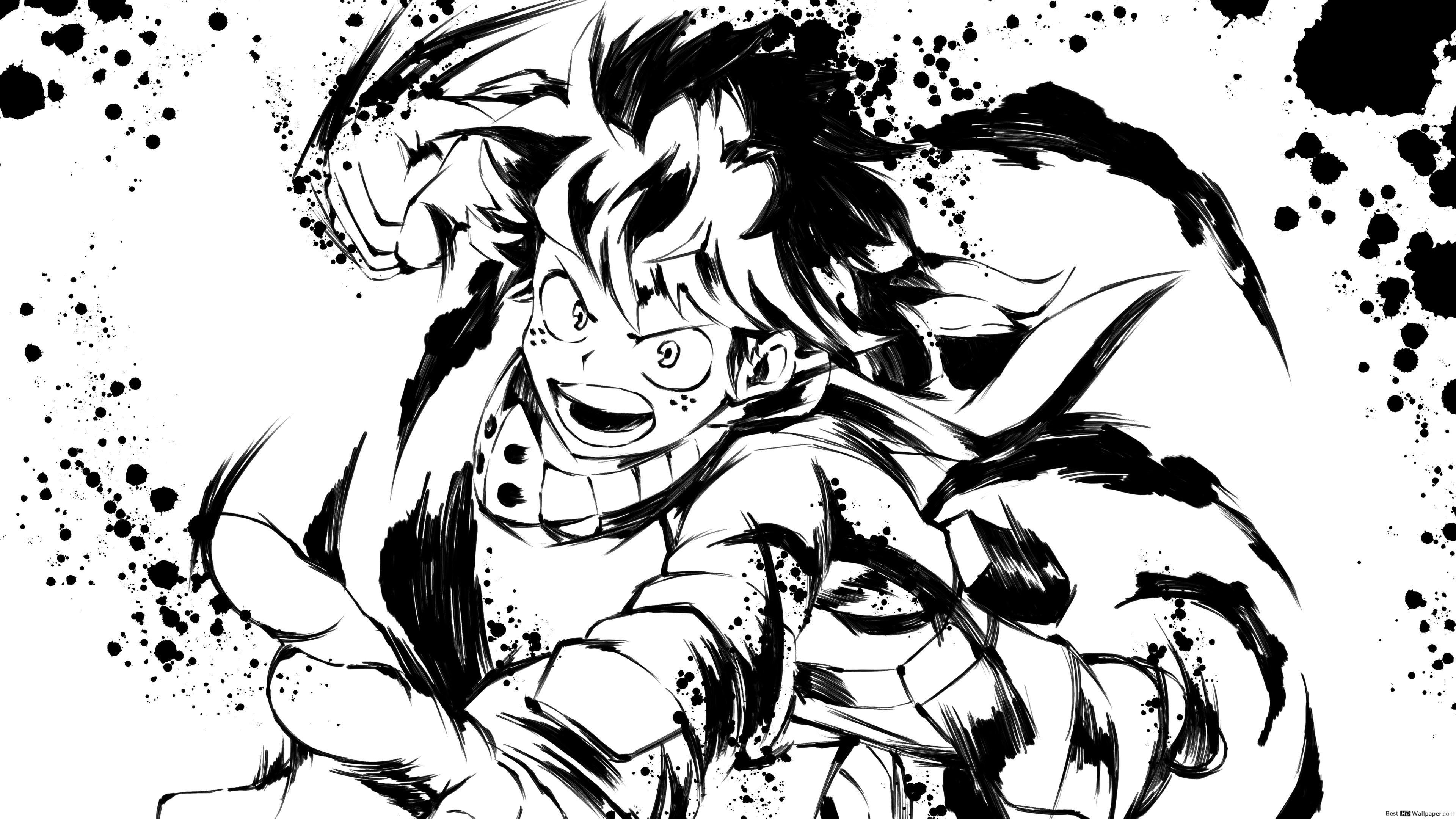 3840x2160 My Hero Academia Midoriya Black & White Art HD wallpaper download