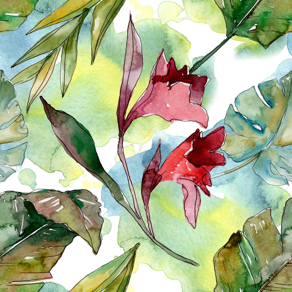1024x1024 Exotic tropical hawaiian summer. Palm beach tree leaves jungle botanical. Watercolor illustration set. Watercolour drawing aquarelle. Seamless background pattern. Fabric wallpaper print texture. Free and Image