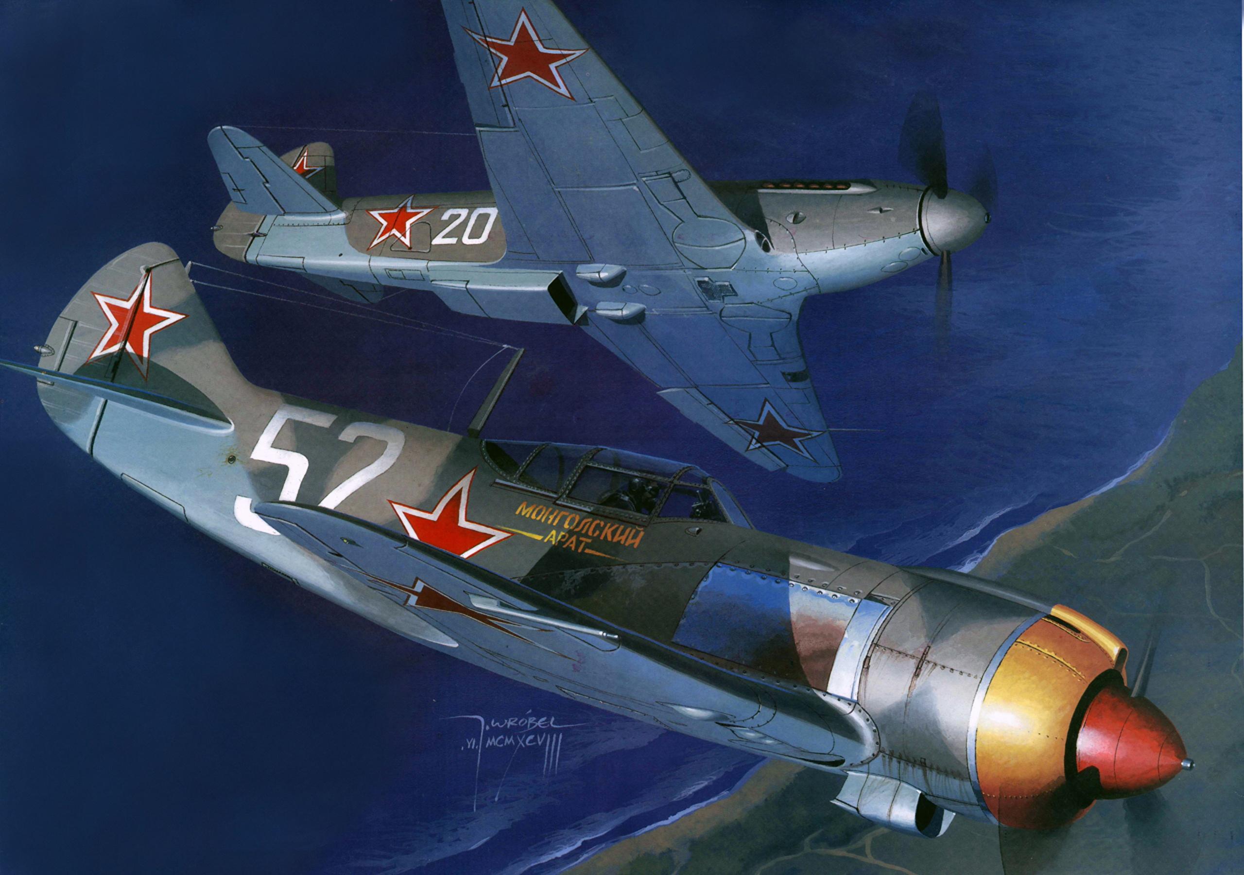 2560x1800 Wallpaper Airplane JAK 9P & La 5FN Painting Art Aviation 2560x1800
