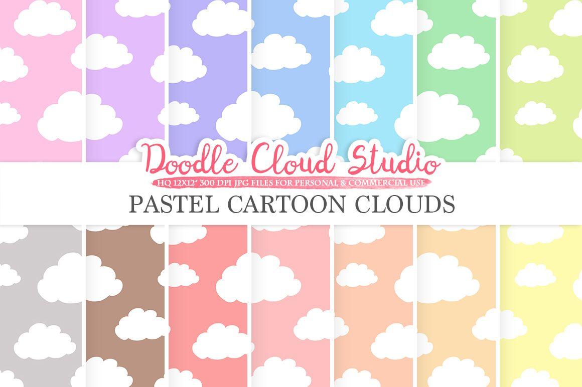 1160x772 Pastel Cartoon Clouds digital paper, Cl