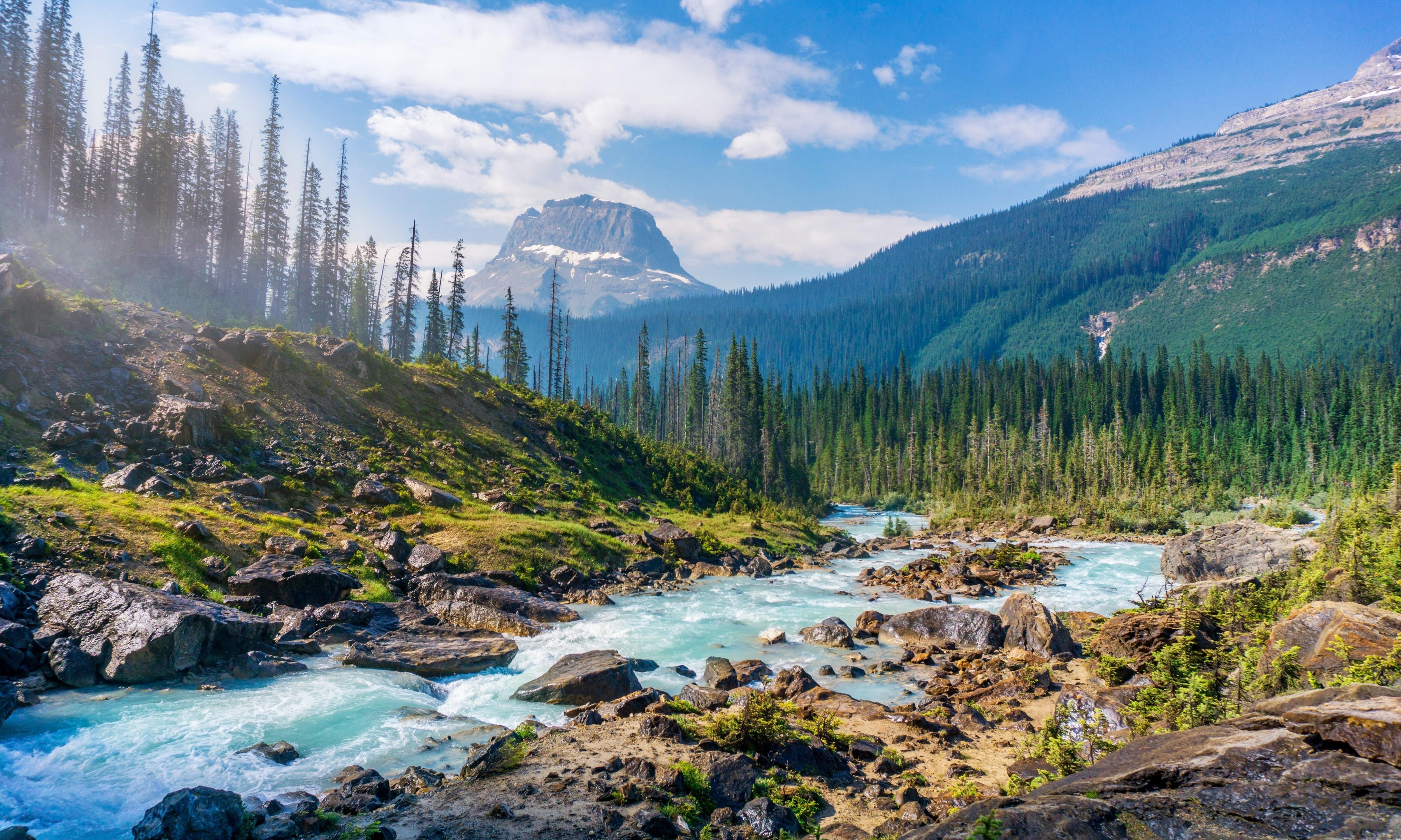 5000x3000 Download 5000x3000 River, Mountains, Clouds, Rocks Wallpaper