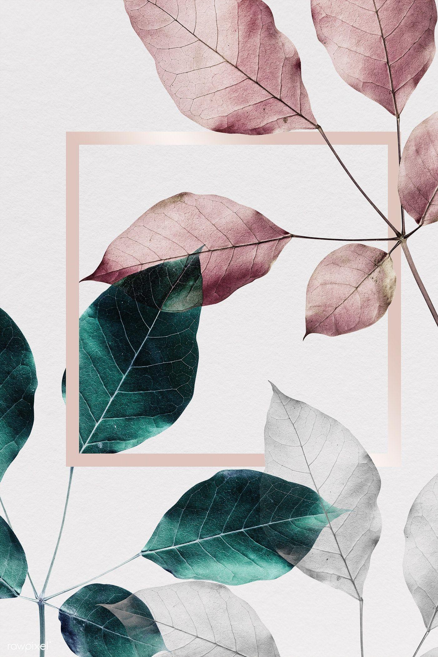1400x2100 Download premium illustration of Pink and green leaves with pink square. Pink and green wallpaper, Free wall art, Pink leaves