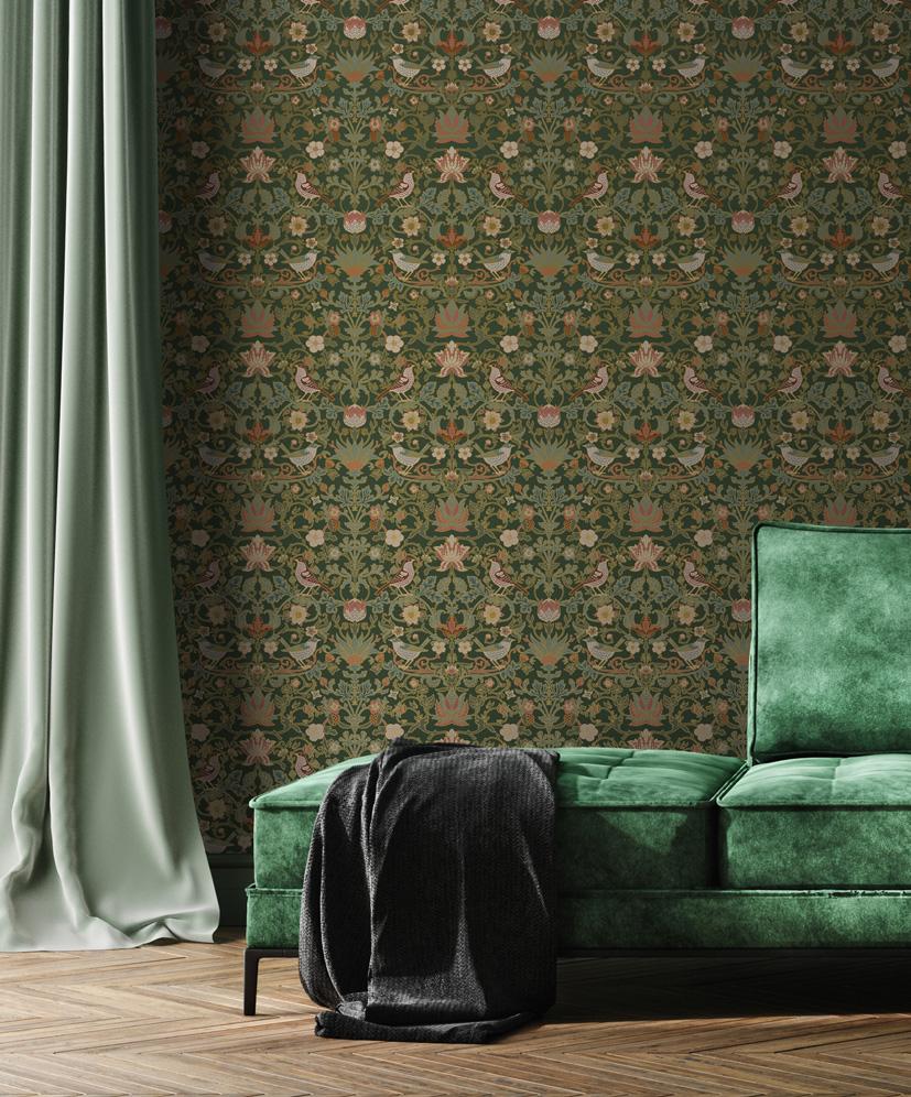 827x996 Green & Gold Floral Pattern Wallpaper Mural