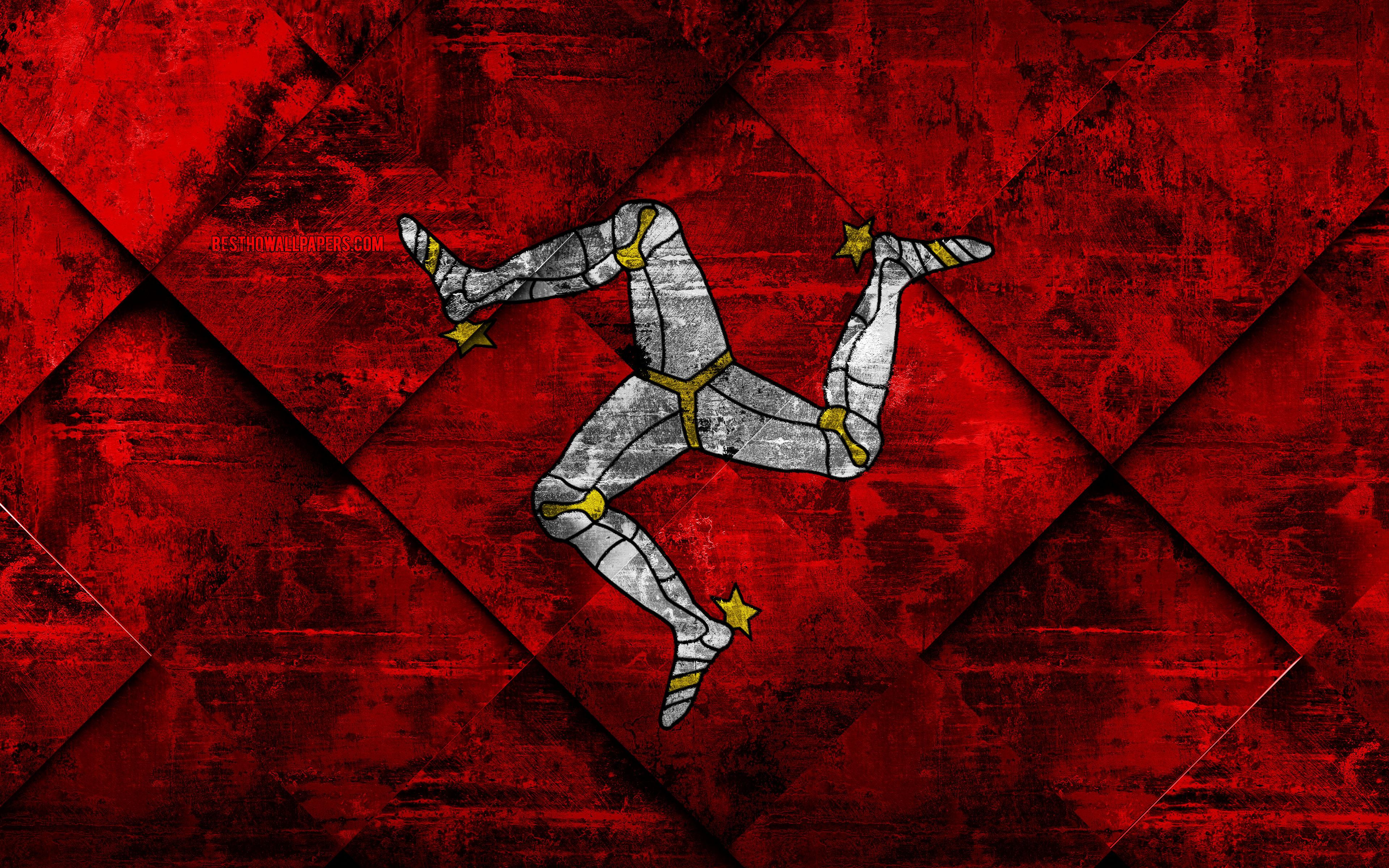 3840x2400 Flag Of Isle Of Man, 4k, Grunge Art, Rhombus Grunge De Angola Png