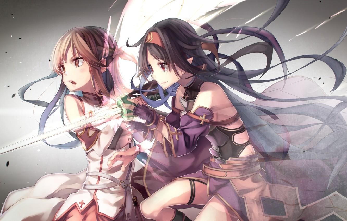 1332x850 Wallpaper weapons, girls, sword, anime, art, sword art online, yuuki asuna, song, konno yuuki image for desktop, section прочее