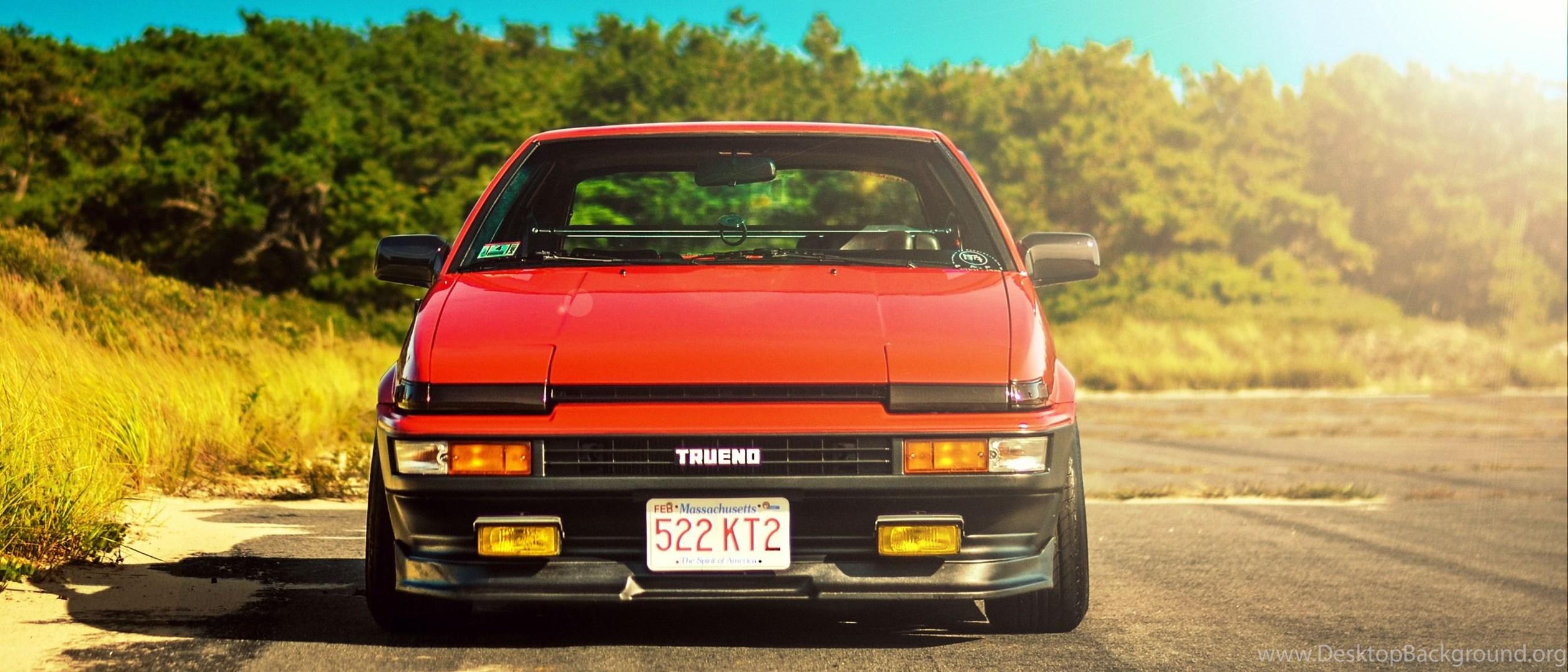 2520x1080 Download Wallpaper Toyota, Corolla, Ae Trueno, Red, Front. Desktop Background