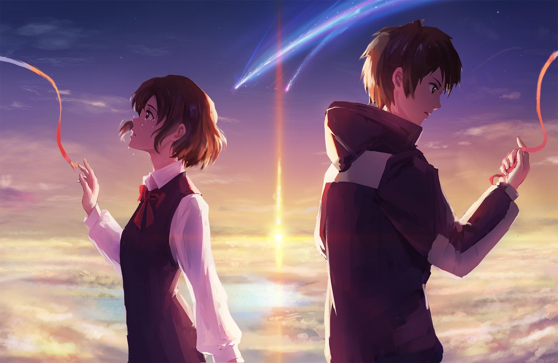 1840x1200 Download 1840x1200 Mitsuha Miyamizu, Taki Tachibana, Tears, Kimi No Na Wa, Your Name, Scenic Wallpaper