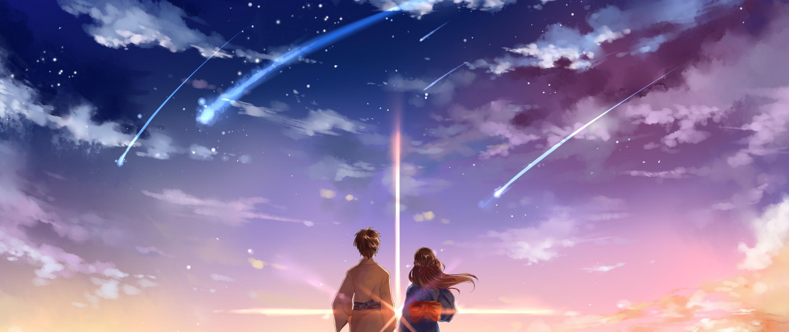 2560x1080 Download 2560x1080 Your Name, Kimi No Na Wa, Mitsuha Miyamizu, Taki Tachibana, Scenic, Artwork, Clouds Wallpaper