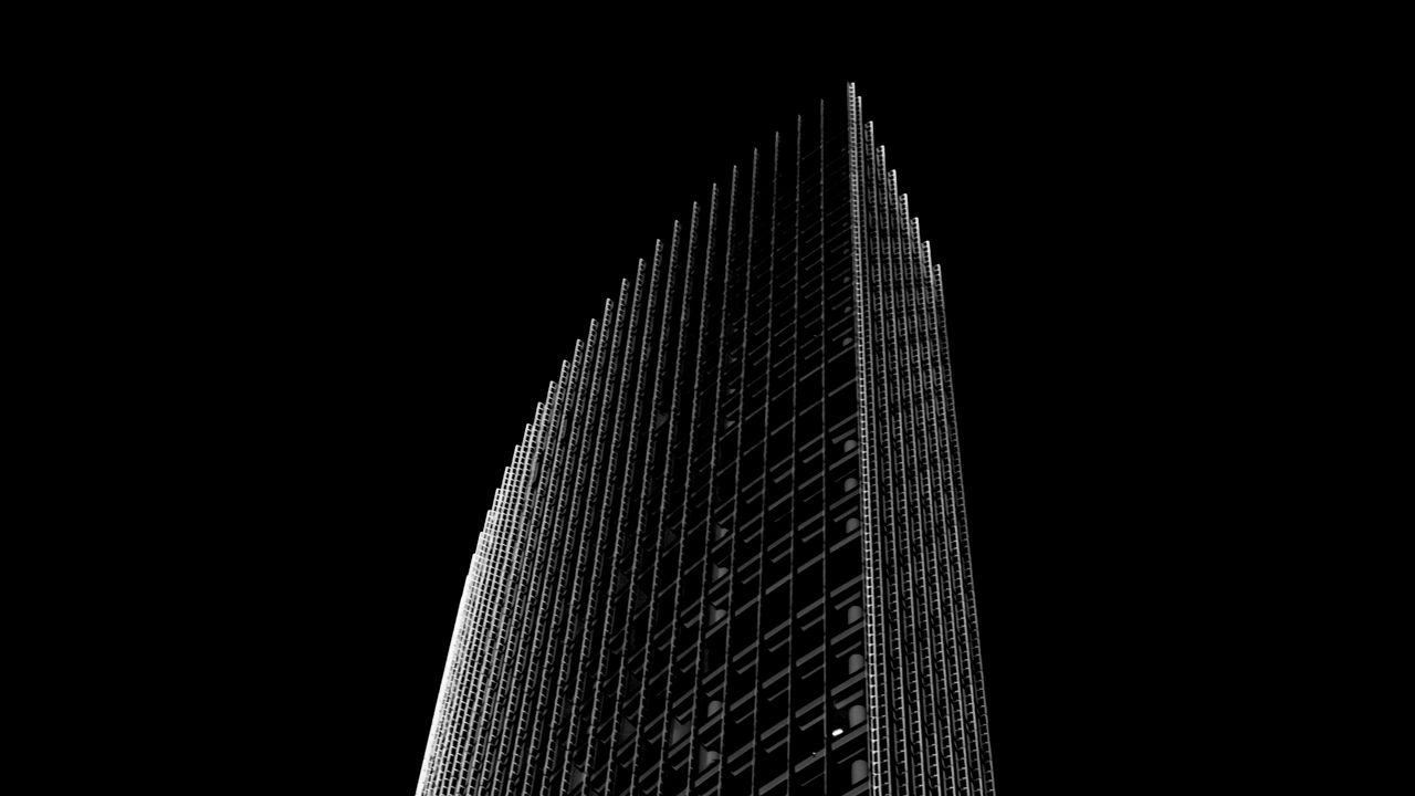1280x720 Wallpaper skyscraper, building, black and white, minimalism, architecture, facade hd, picture, image