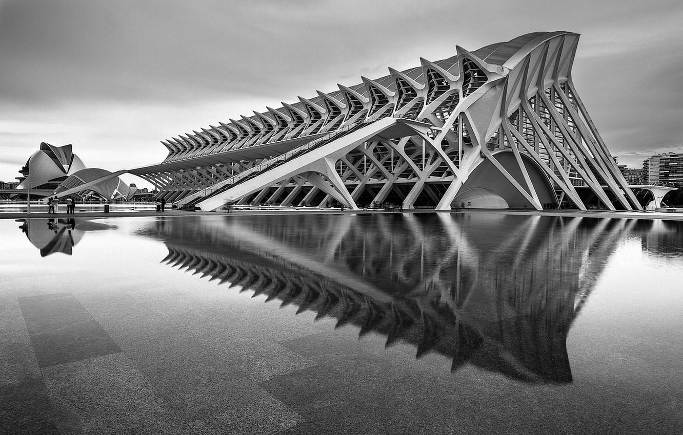 1332x850 Wallpaper the building, black and white, architecture, Spain, Valencia image for desktop, section город