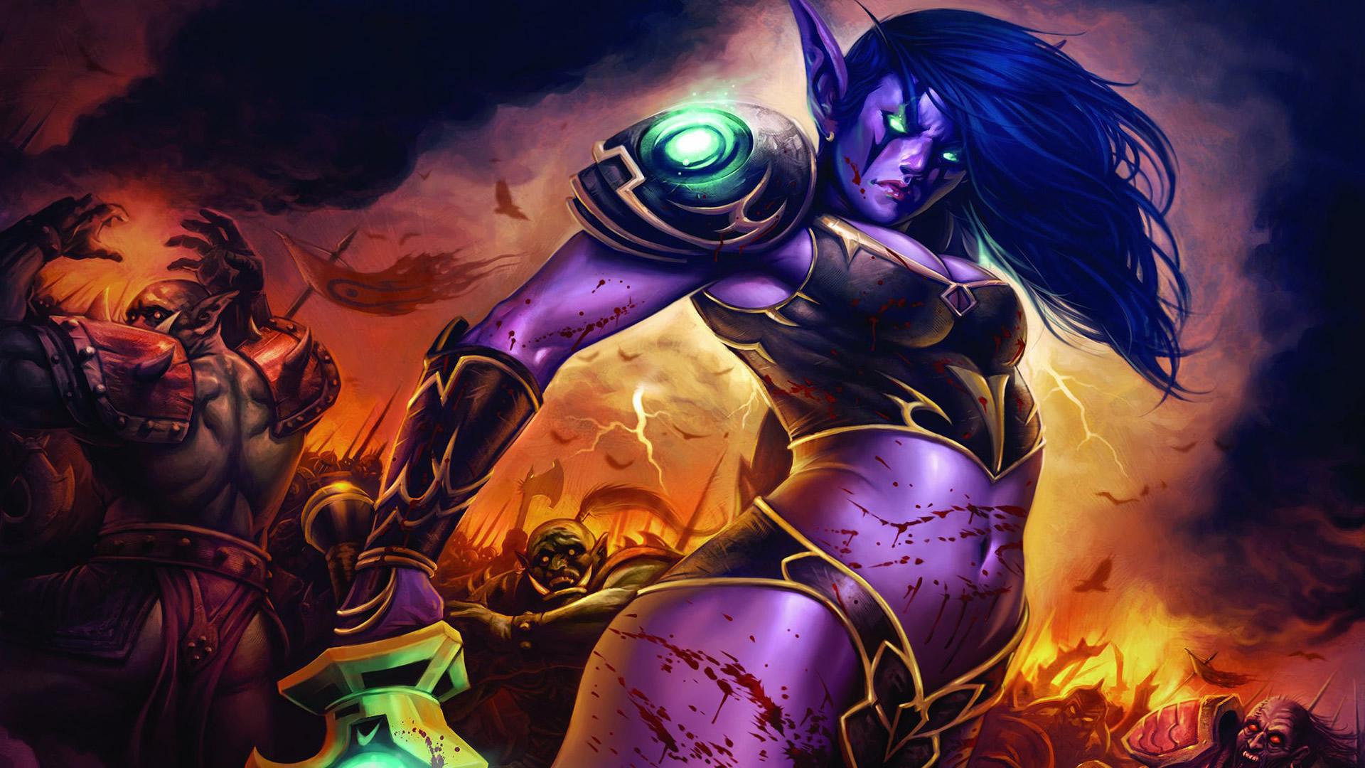 1920x1080 Purple Elf Of Warcraft Trading Card Wallpaper