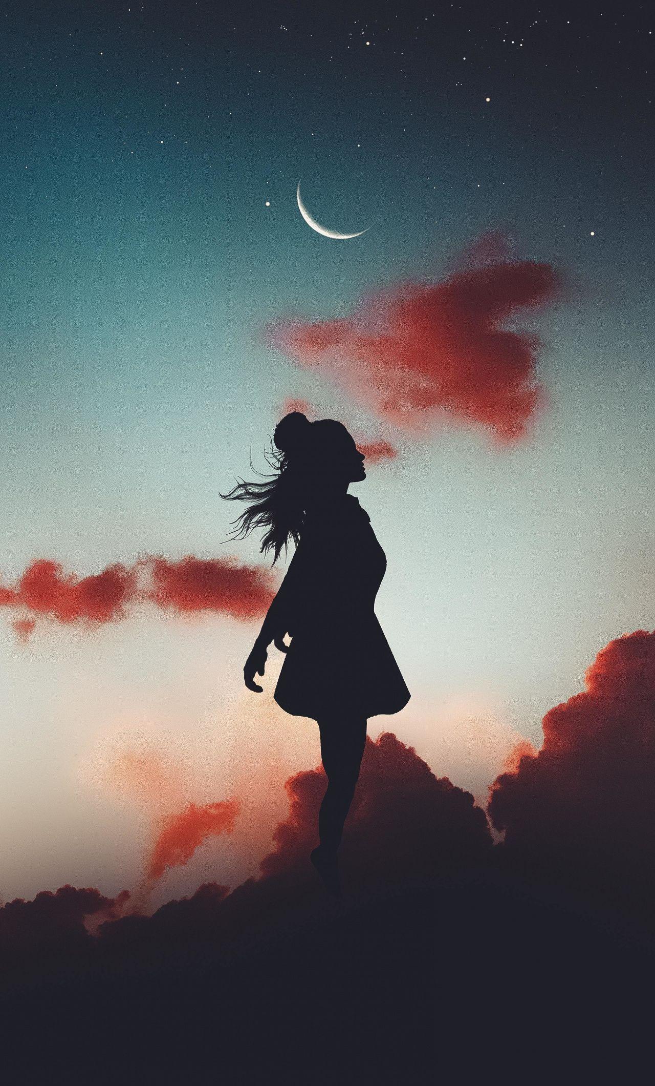 1280x2120 Woman, jump, sunset, silhouette wallpaper. Shadow picture, Scenery wallpaper, Cute background