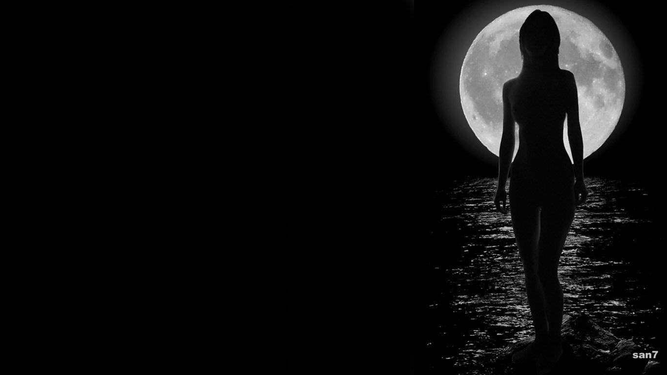 1366x768 Women Silhouette Black And White Wallpaper