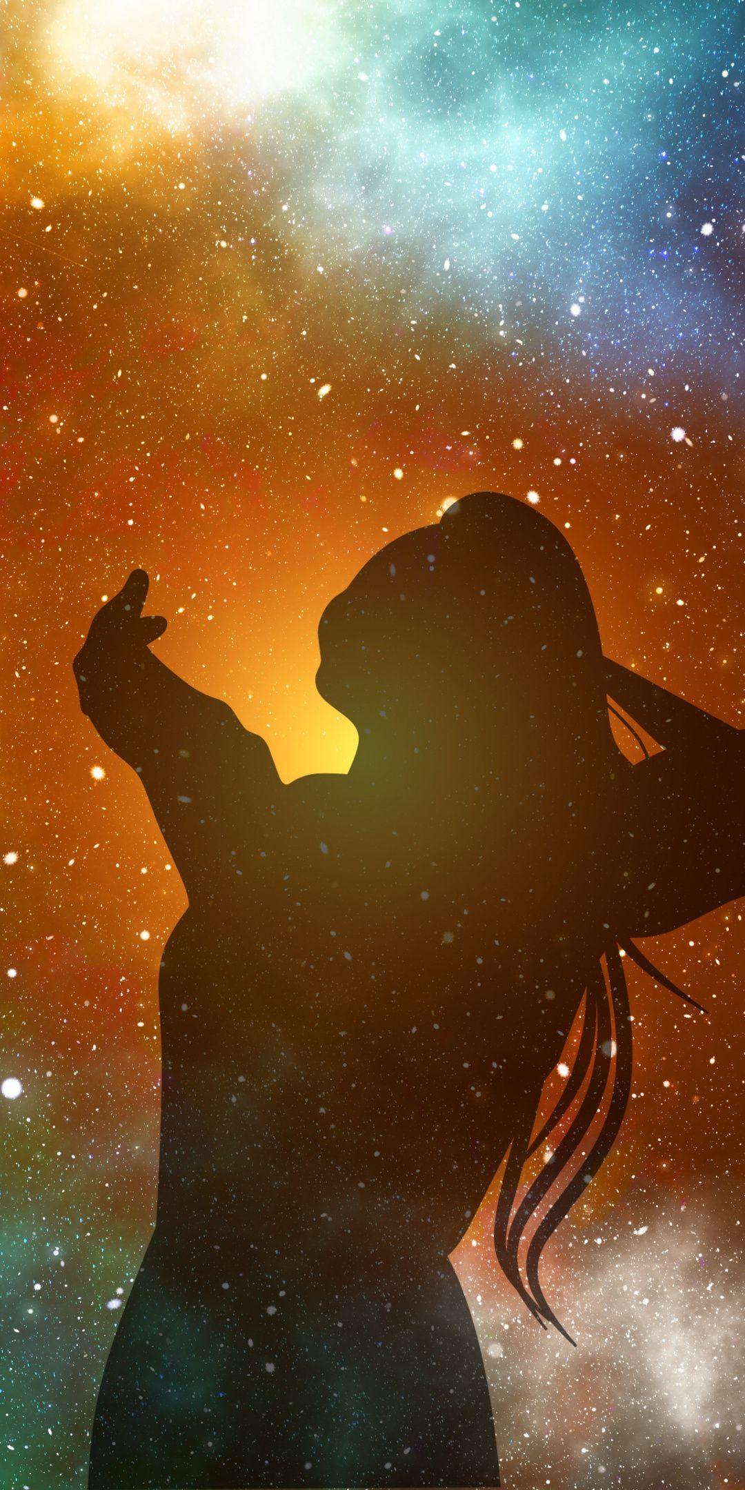 1080x2160 Joy, woman, silhouette, cosmos, art, 1080x2160 wallpaper. Art, Cosmos art, Wallpaper