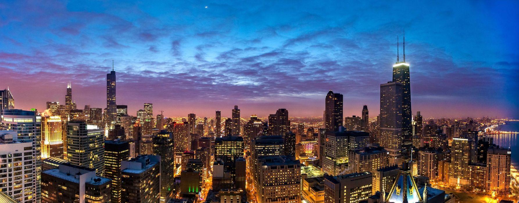 1786x700 Chicago Buildings Skyscrapers View Night City Skyscraper City View Night HD Wallpaper