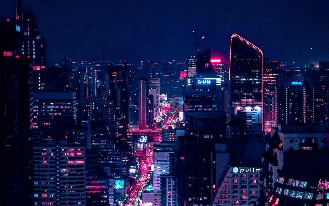 1152x720 Night City Buildings Lights Wallpaper