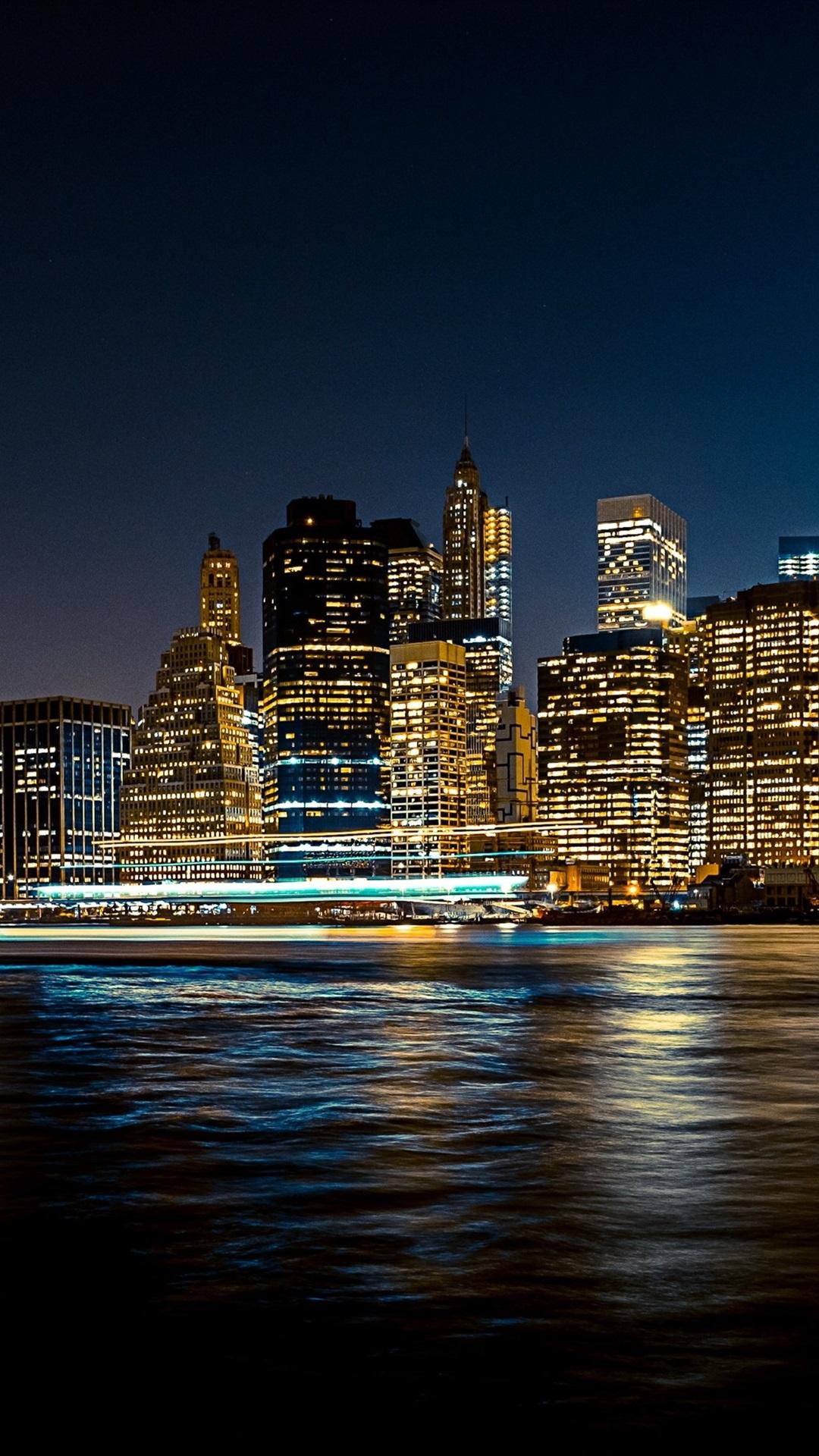 1080x1920 Night City View, Skyscrapers, River, Lights 1080x1920 IPhone 8 7 6 6S Plus Wallpaper, Background, Picture, Image