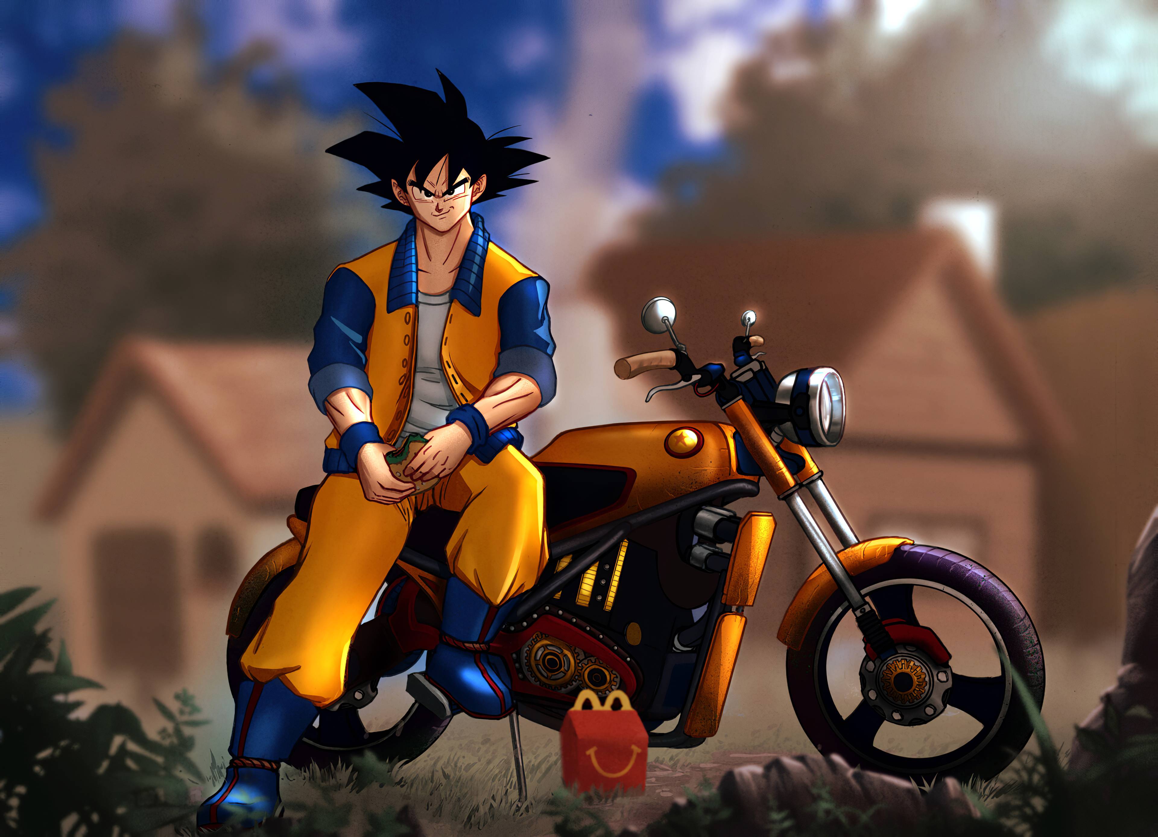 3840x2778 Goku Motorcycle iPad Pro Retina Display Wallpaper, HD Anime 4K Wallpaper, Image, Photo and Background