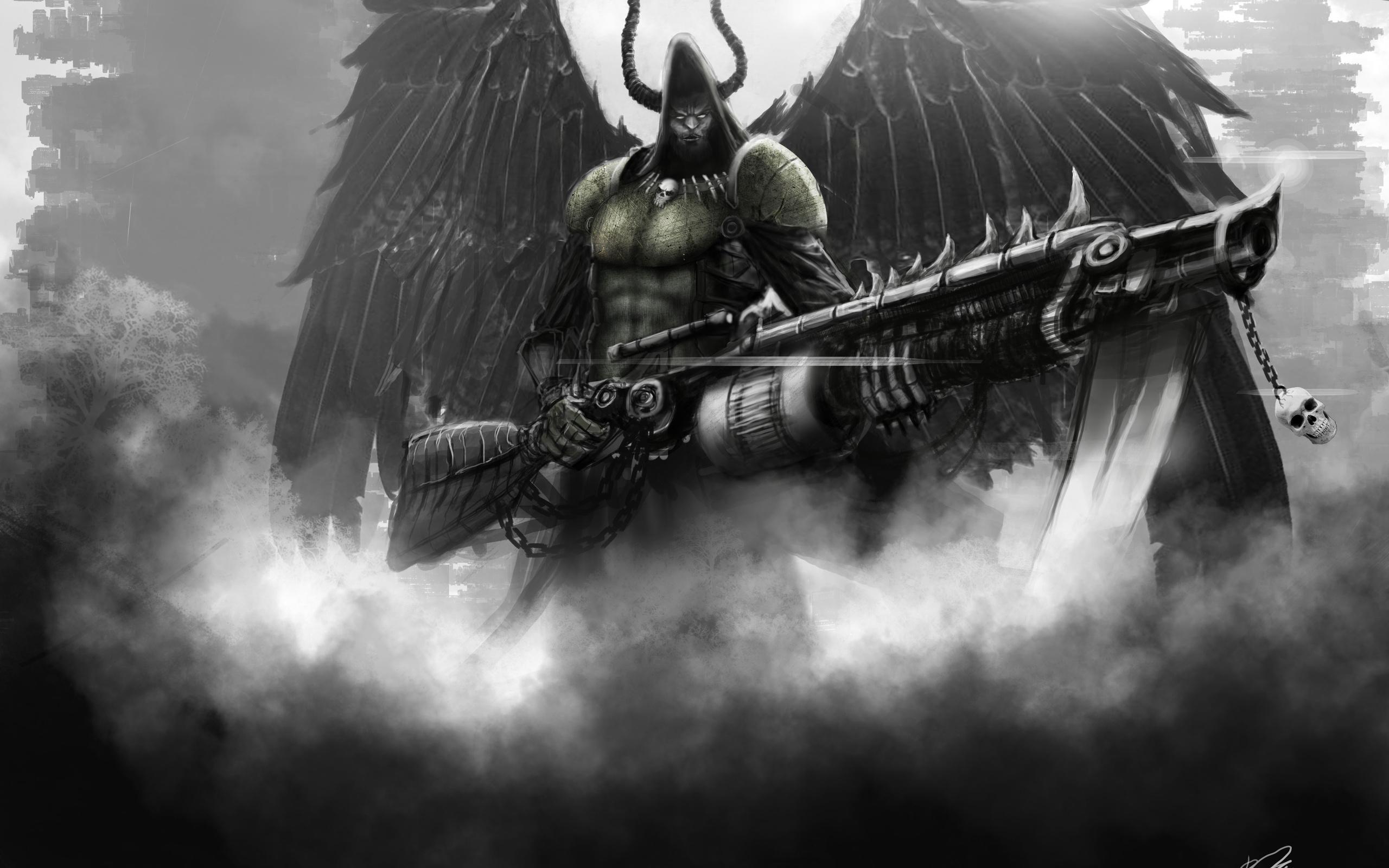 2560x1600 angel, Of, Death, Wings, Weapons, Man, Art, Dark, Fantasy, Weapon, Weapons, Gun, Guns, Warrior, Warriors Wallpaper HD / Desktop and Mobile Background