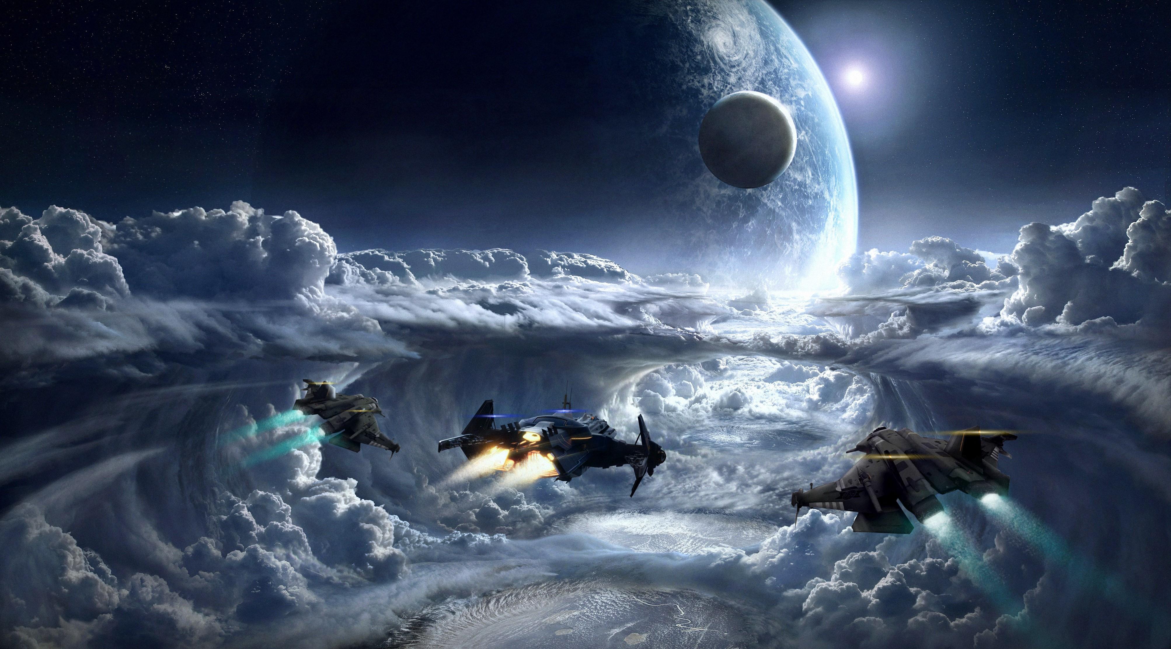 4012x2224 4K, Star Citizen, Ships, Planets, Clouds. Mocah HD Wallpaper