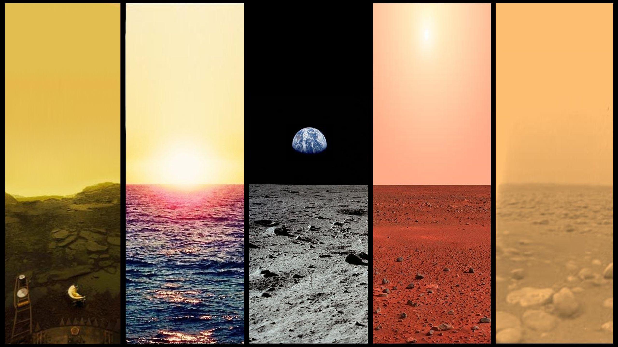 2560x1440 Planes of Venus, Earth, The Moon, Mars and Titan. HD Wallpaper