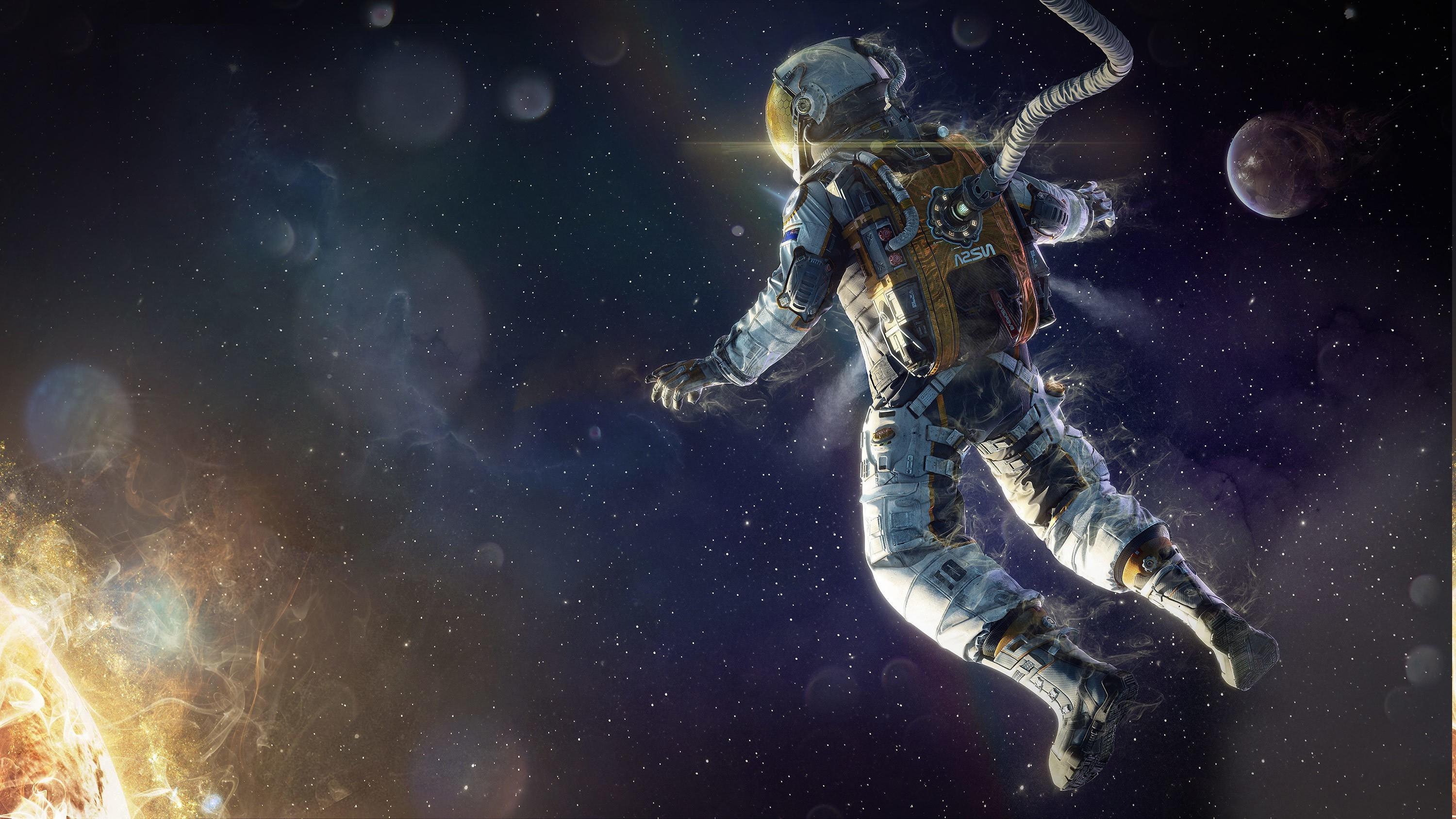 3000x1687 artwork fantasy art astronaut space stars sun digital art wallpaper