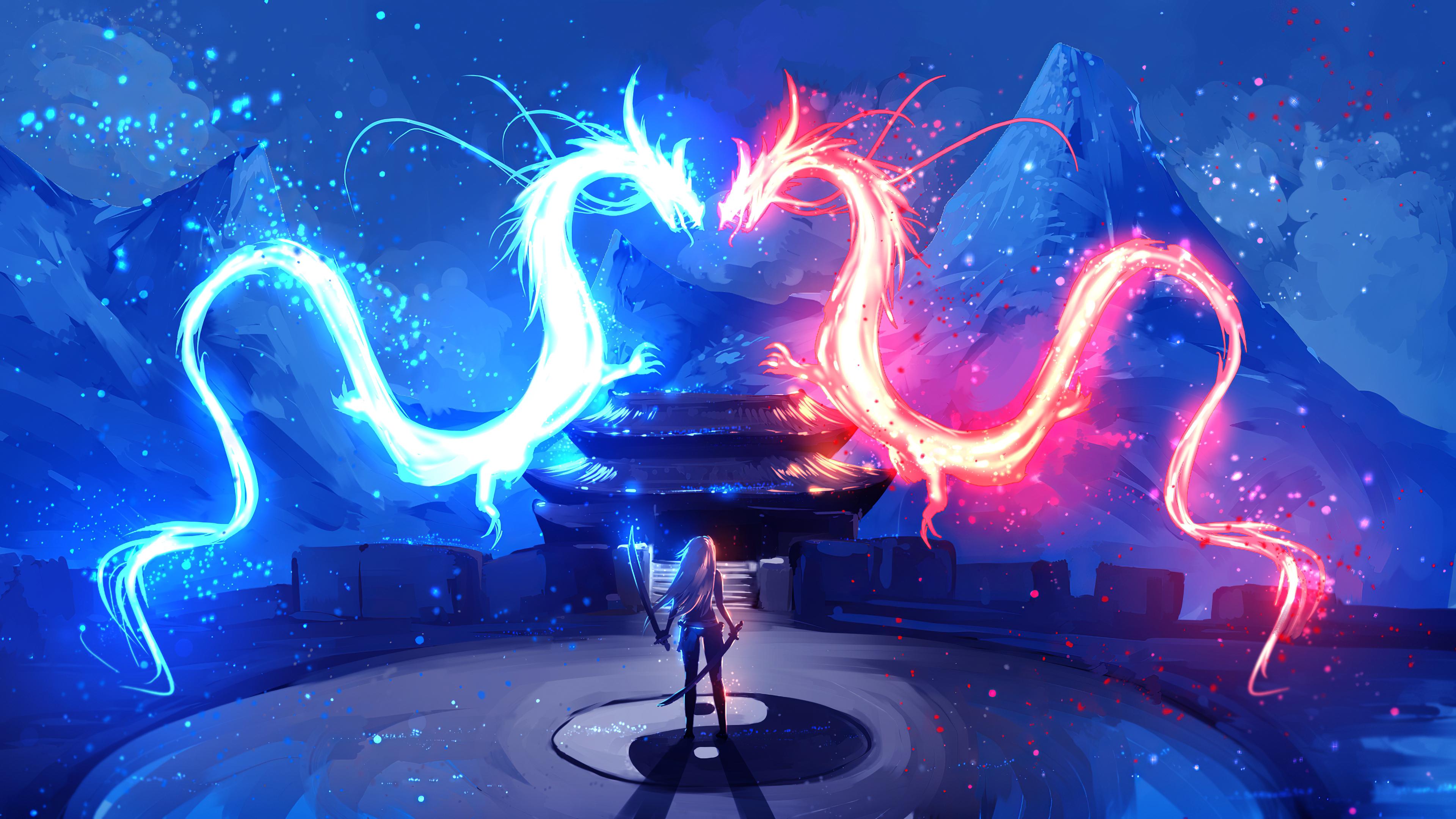3840x2160 Dragon Red Blue Colorful Art 4k, HD Artist, 4k Wallpaper, Image, Background, Photo and Picture