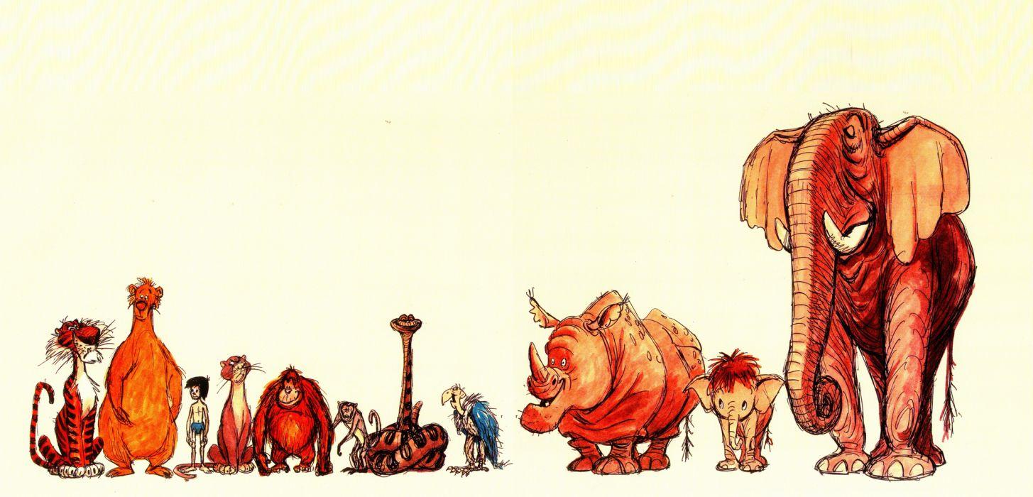 1455x700 The Jungle Book Drawing animals animal humor wallpaperx1010