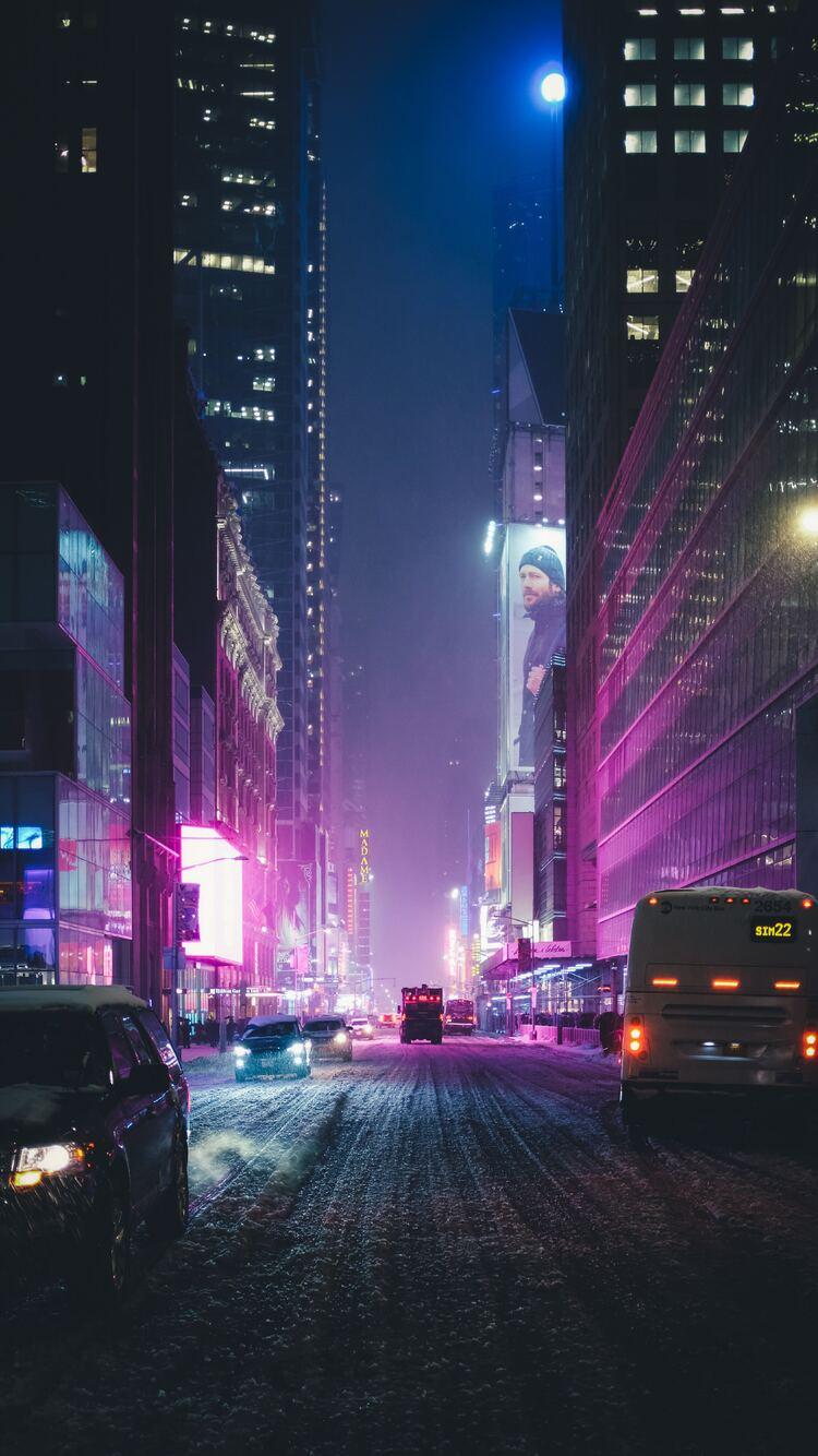750x1334 Night City Street Neon Lights 4k iPhone iPhone 6S, iPhone 7 HD 4k Wallpaper, Image, Background, Photo and Picture