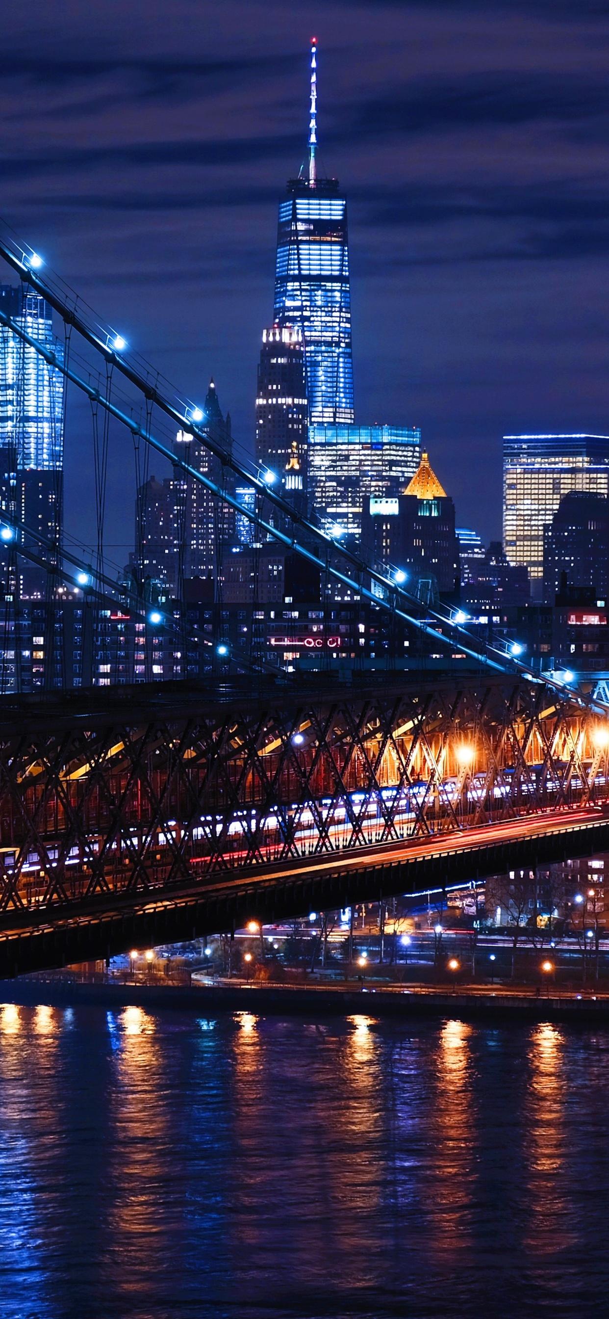 1242x2688 USA, Williamsburg, bridge, lights, city night iPhone XS Max, X 3GS wallpaper download