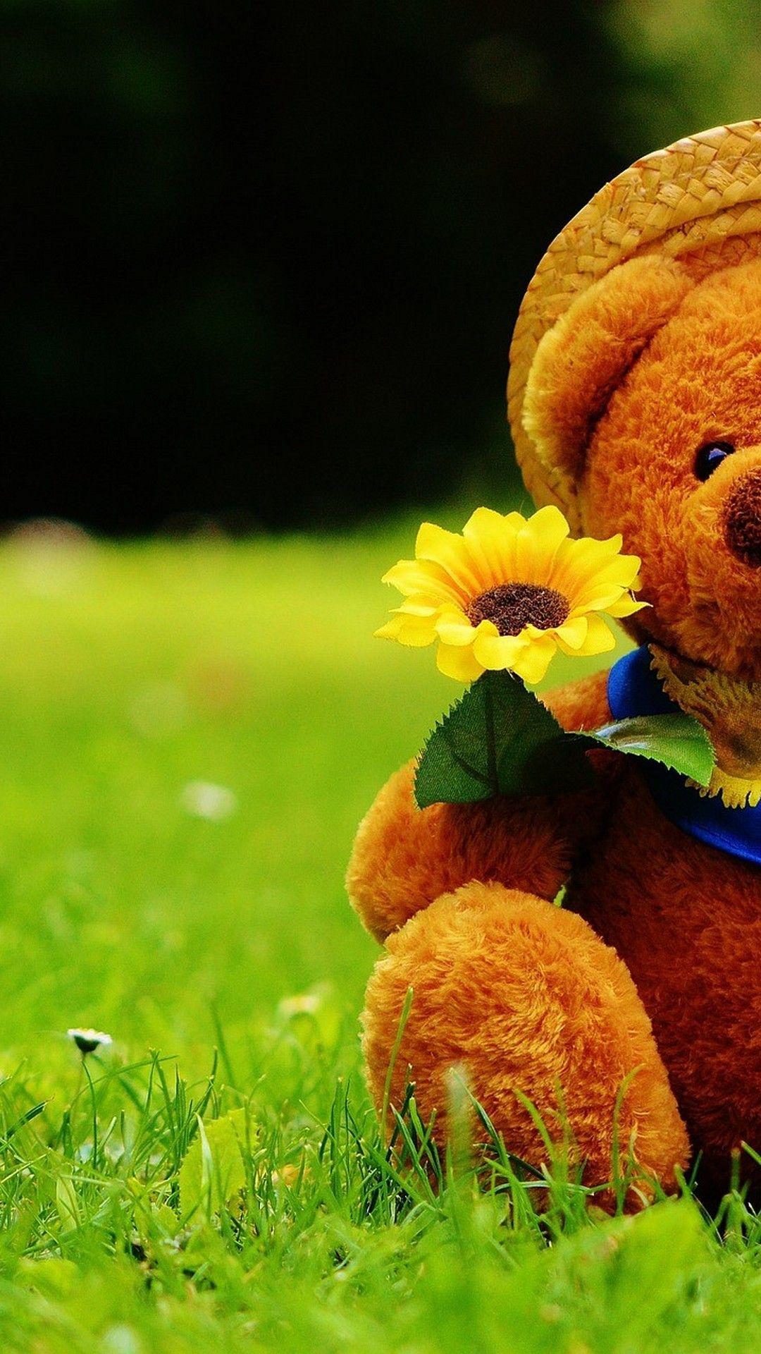 1080x1920 Sky Blue iPhone Cute Teddy Bear Wallpaper