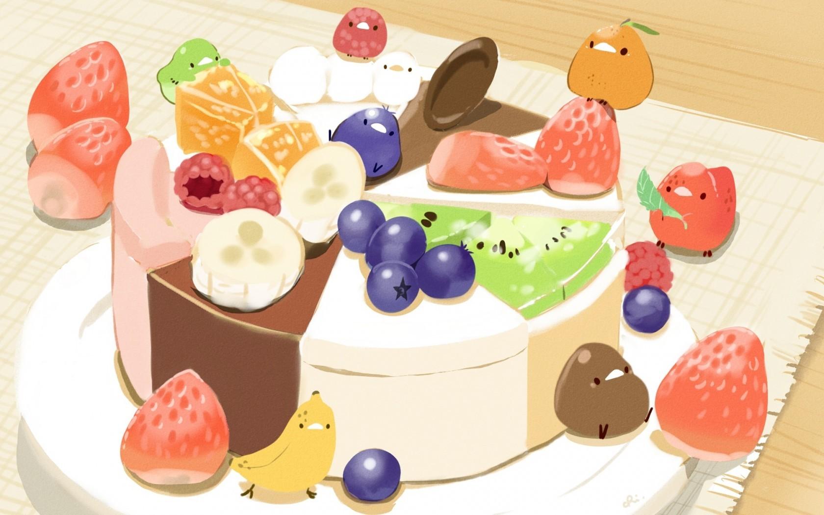 1680x1050 Download 1680x1050 Anime Cake, Dessert, Strawberries, Fruits, Chocolate Wallpaper for MacBook Pro 15 inch