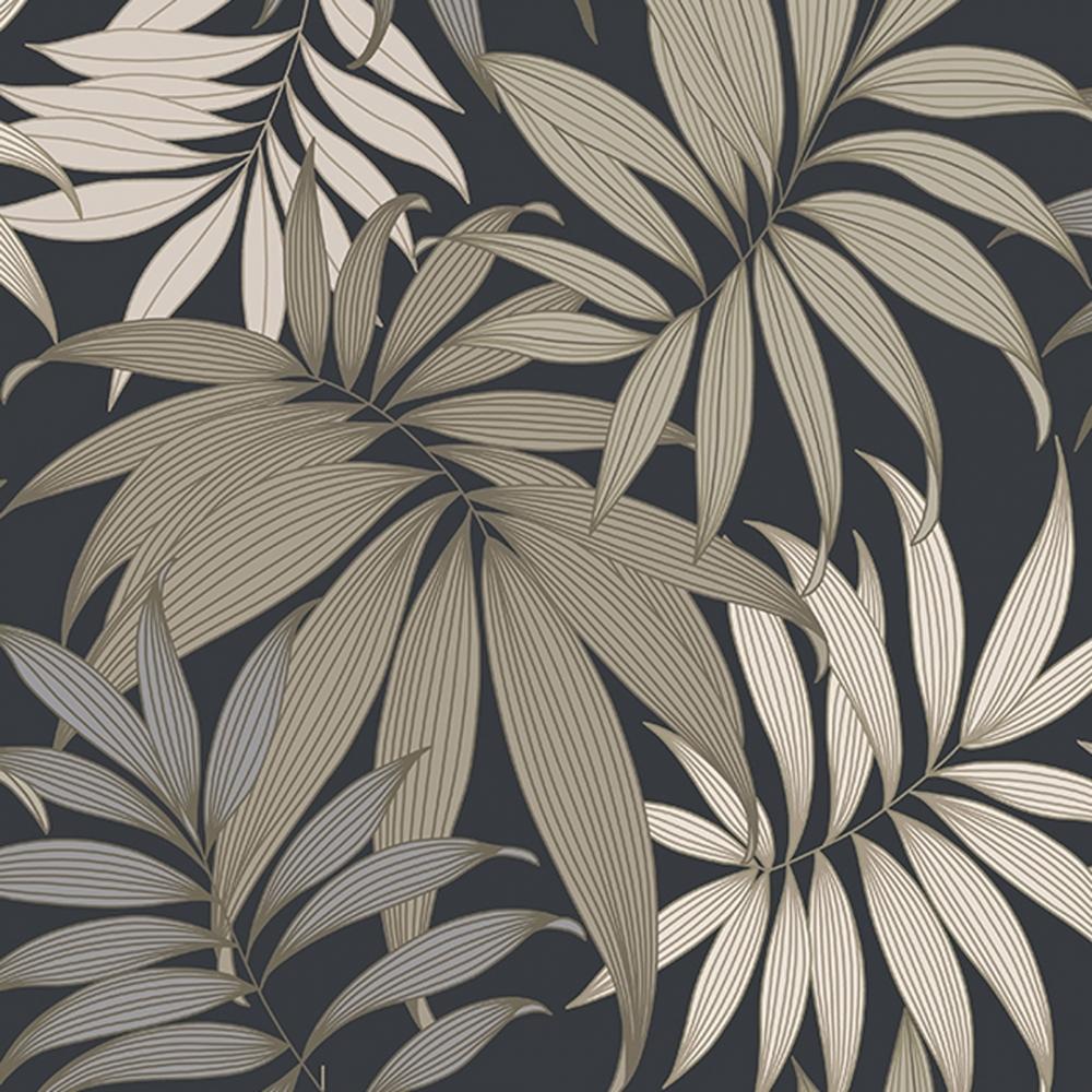 1000x1000 Grand Bahama Tropical Leaf wallpaper in black & gold. I Love Wallpaper