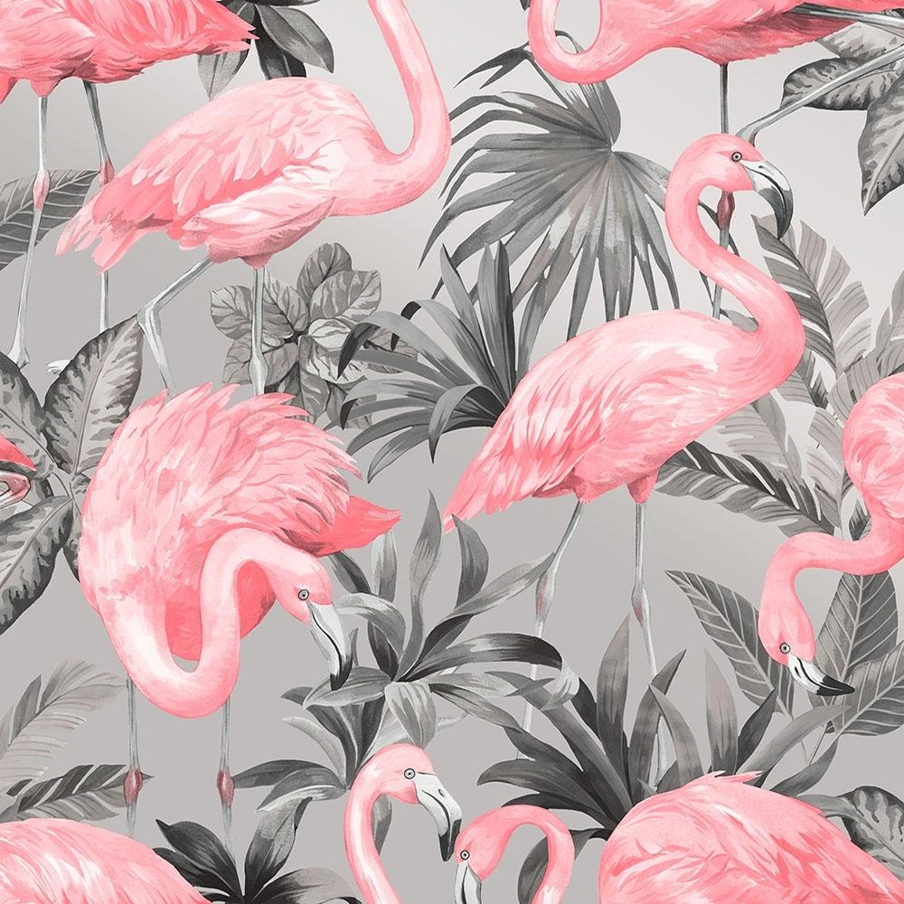 1000x1000 Flamingo wallpaper in pink & soft grey. I Love Wallpaper