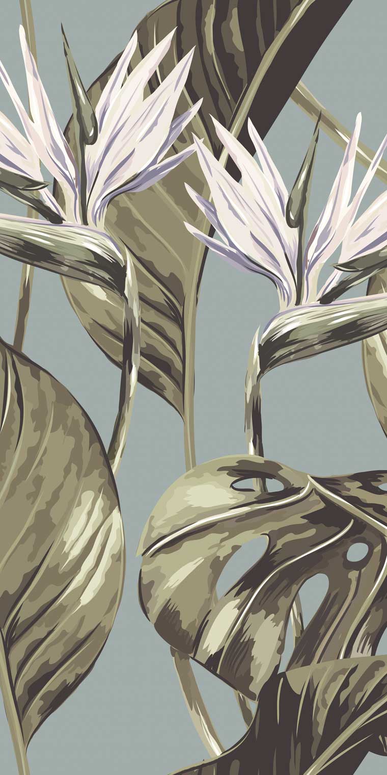 760x1520 Blue & Green Tropical Leaf Wallpaper
