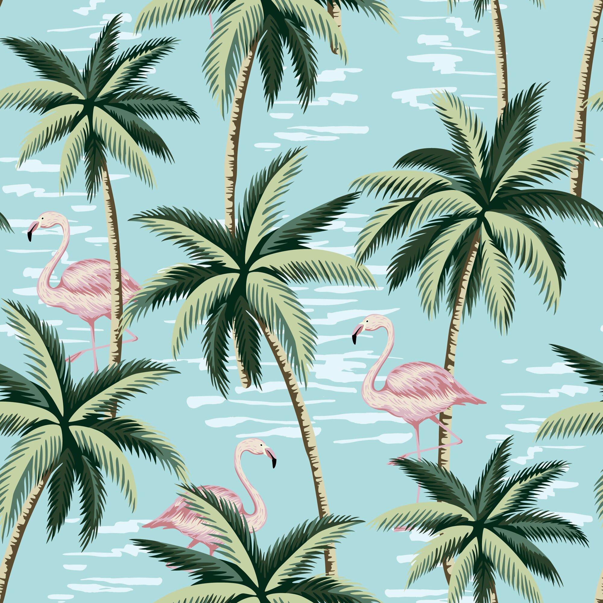 2000x2000 Bay Isle Home Tropical Flamingos 10' L x 24 W Peel and Stick Wallpaper Roll
