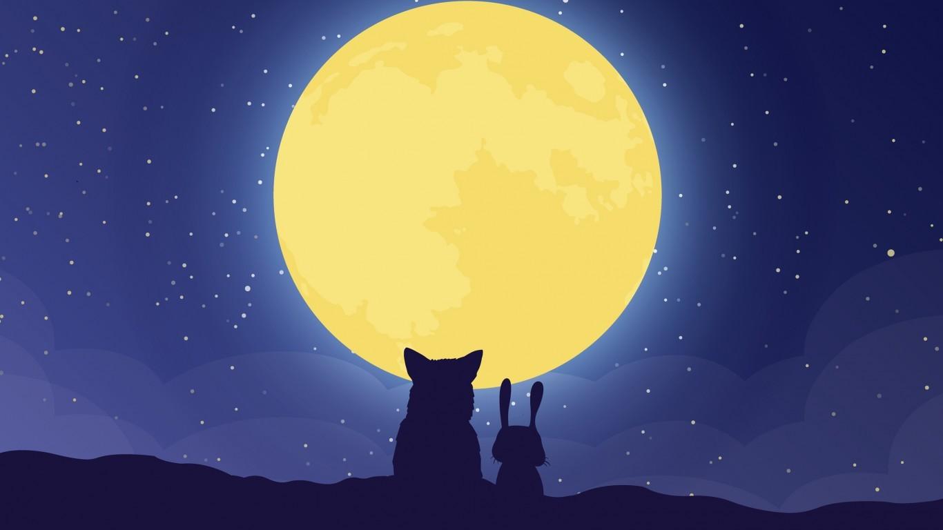 1366x768 Download 1366x768 La La Land, Moon, Minimalism, Silhouette, Digital Art Wallpaper for Laptop, Notebook