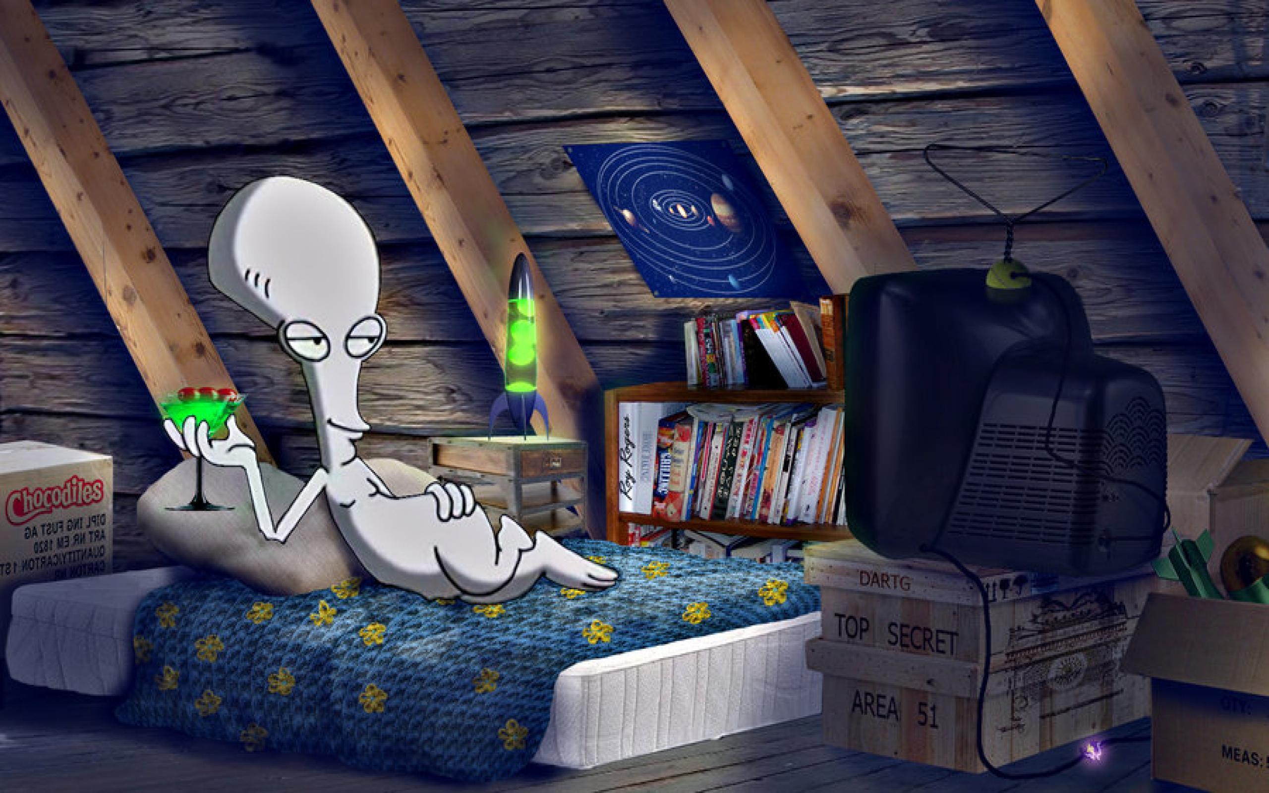 2560x1600 american dad wallpaper, room, attic, interior design, shoe, house, furniture