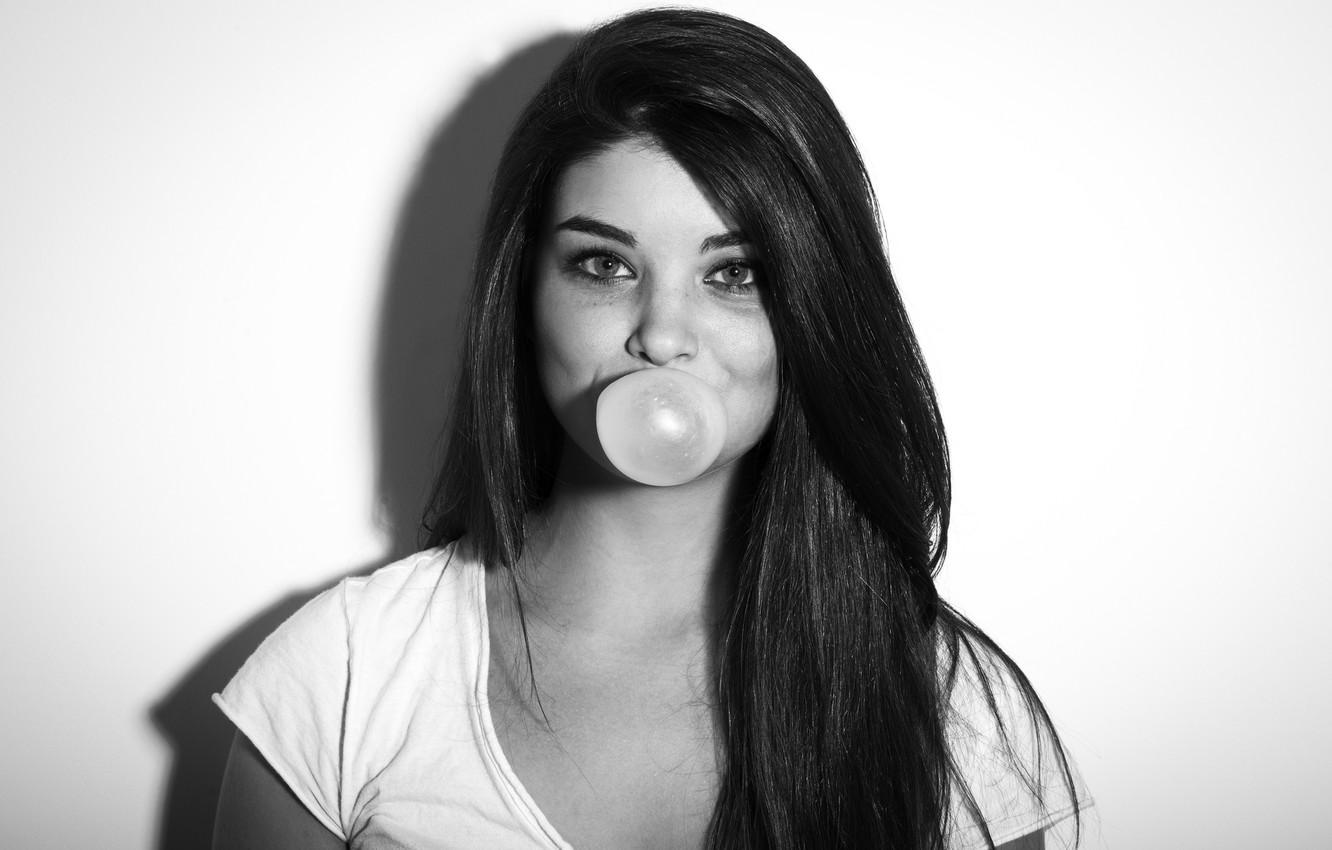 1332x850 Wallpaper Girl, Hair, Bubble, Brunette, Chewing gum, Gum image for desktop, section девушки