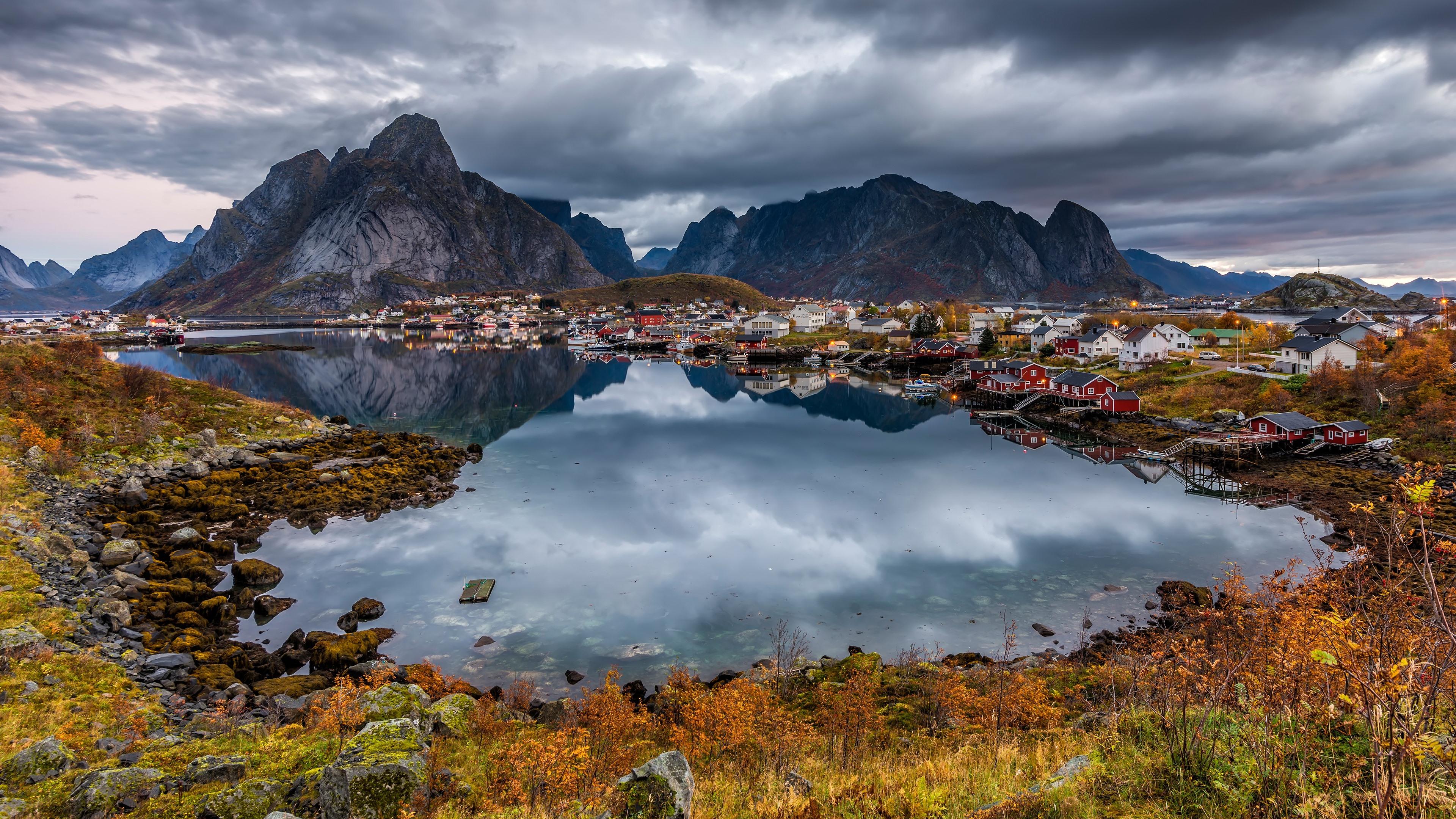 3840x2160 Wallpaper Norway, city, lake, mountains 3840x2160 UHD 4K Picture, Image