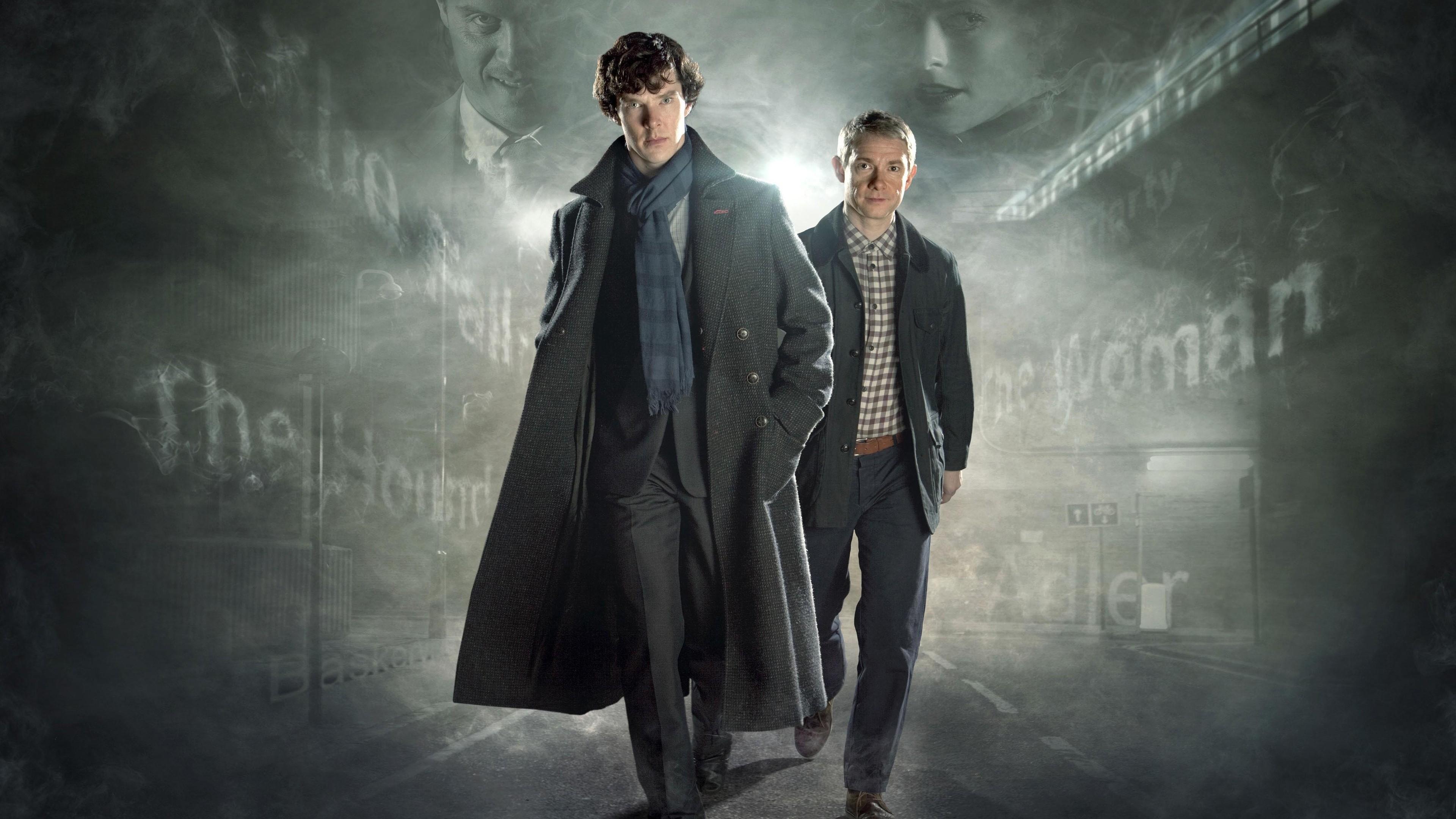 3840x2160 Sherlock Holmes TV Benedict Cumberbatch BBC John Watson Sherlock Tv Series Martin Freeman Wallpaper:3840x2160
