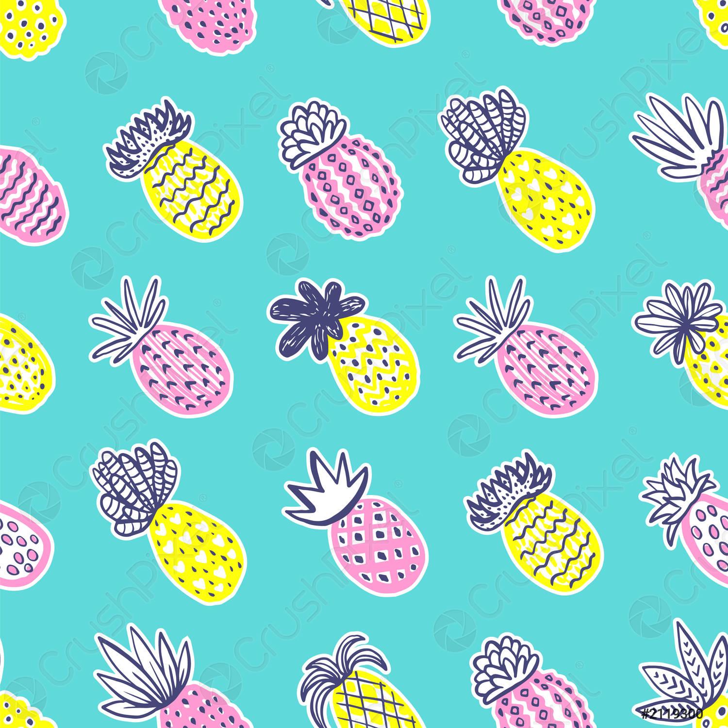 1500x1500 Seamless pineapple pattern Handdrawn Pinapple with different textures in pastel