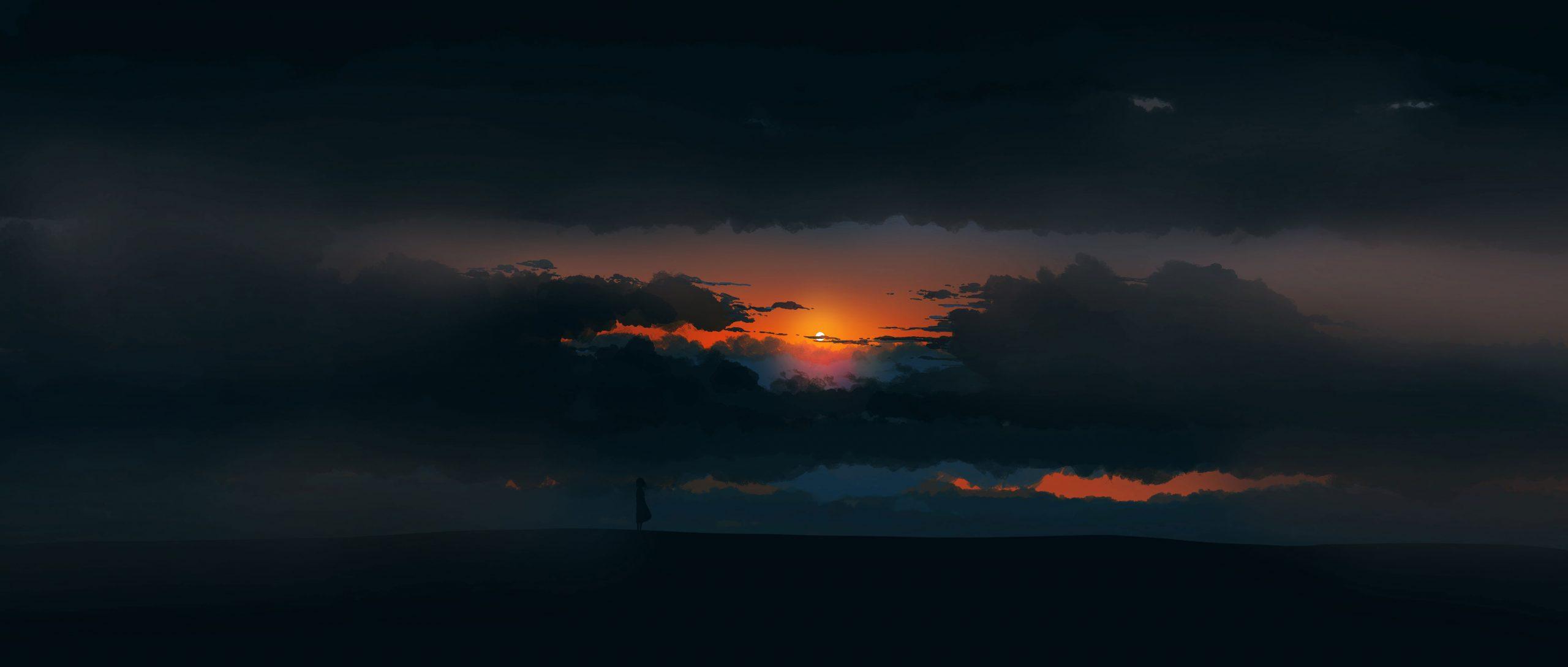 2560x1089 Digital wallpaper, illustration, landscape, artwork, sunset, minimalism • Wallpaper For You HD Wallpaper For Desktop & Mobile